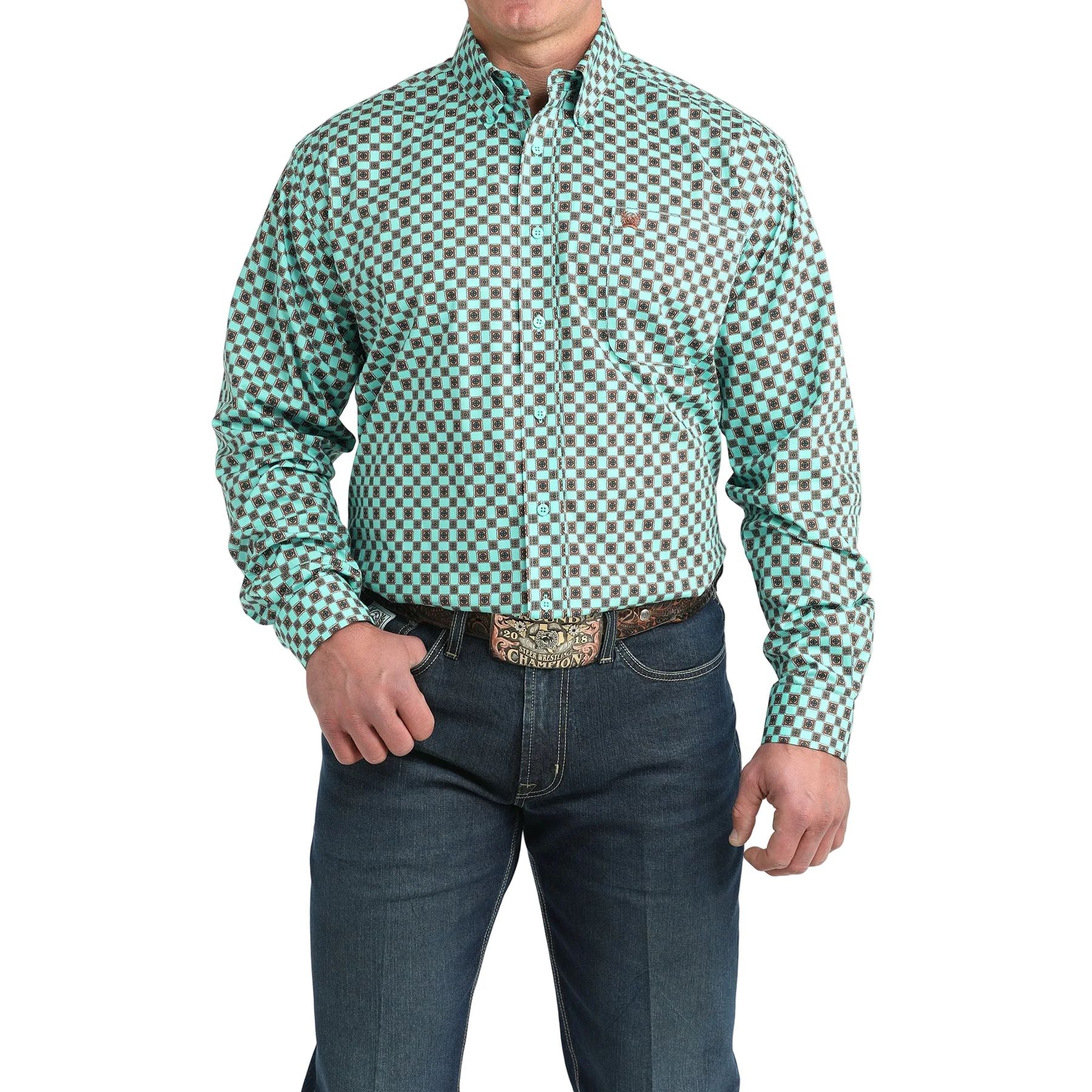 Men's Cinch Turquoise Geo Print Button Down Shirt MTW1106036