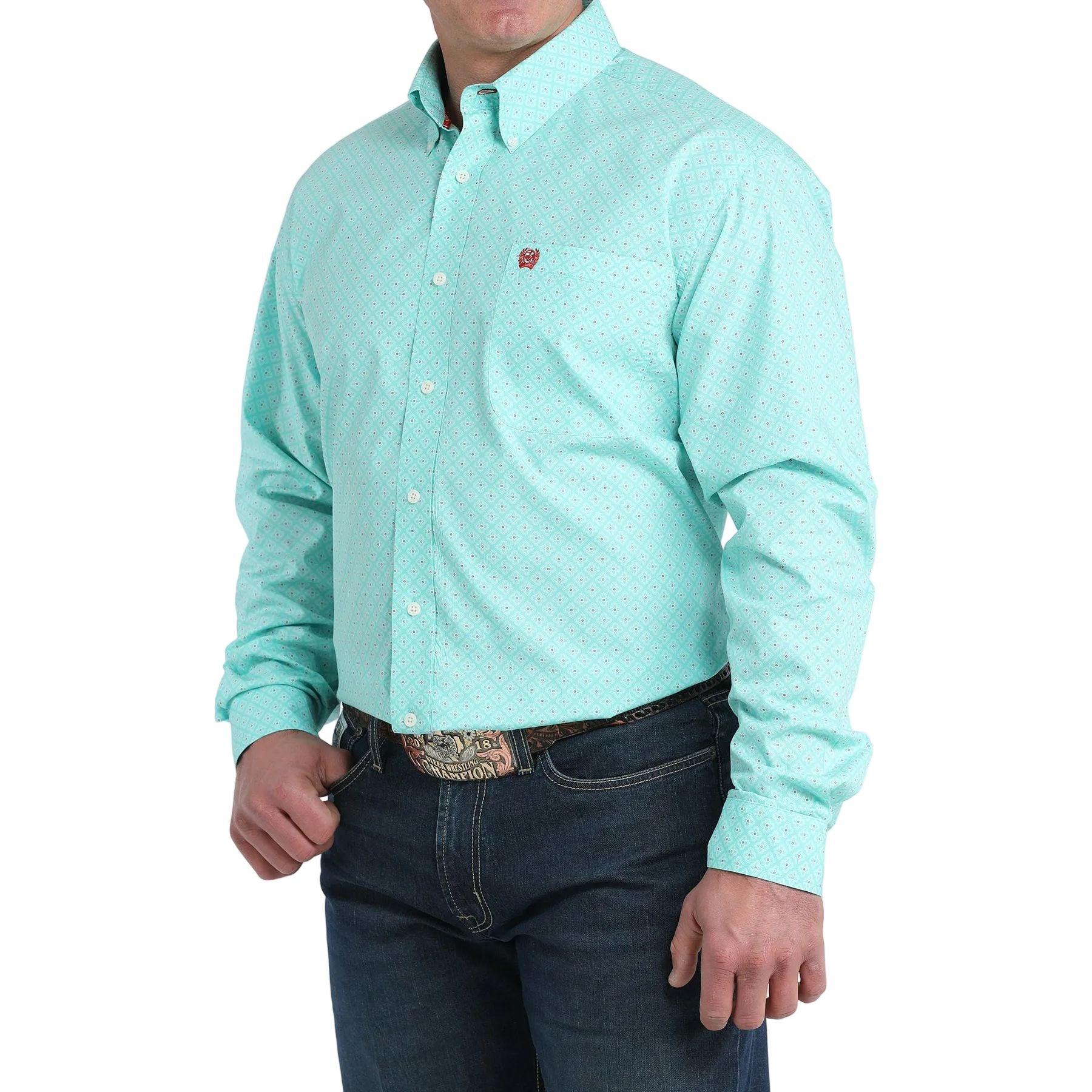 Men's Cinch Turquoise Geo Print Button Down Shirt MTW1106037