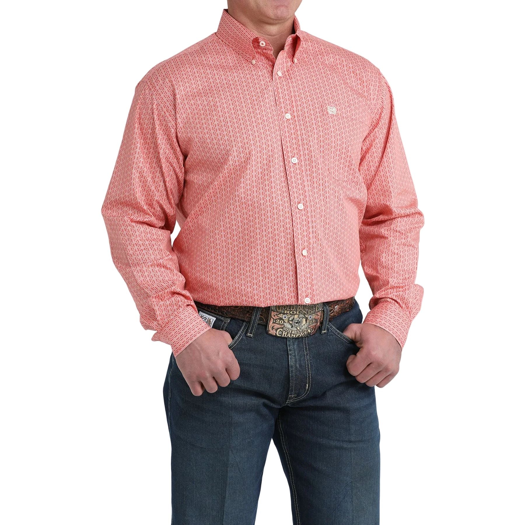 Men's Cinch Red Braid Long Sleeve Button Down Shirt MTW1106040