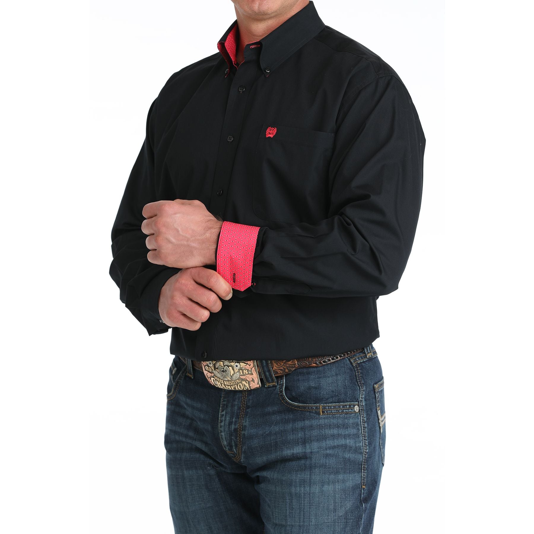 Men's Cinch Black and Pink Long Sleeve Western Shirt MTW1106042