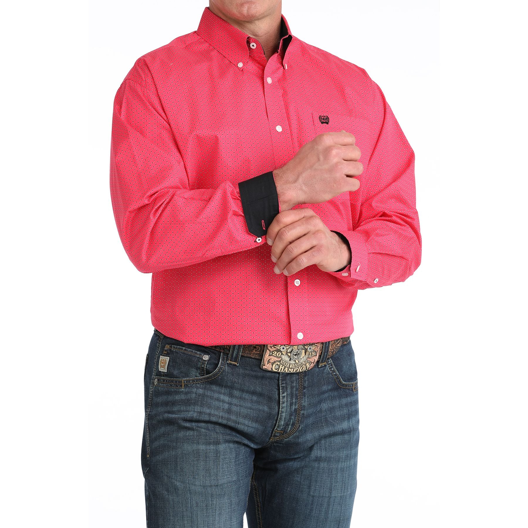 Men's Cinch Pink with Dots Long Sleeve Western Shirt MTW1106045