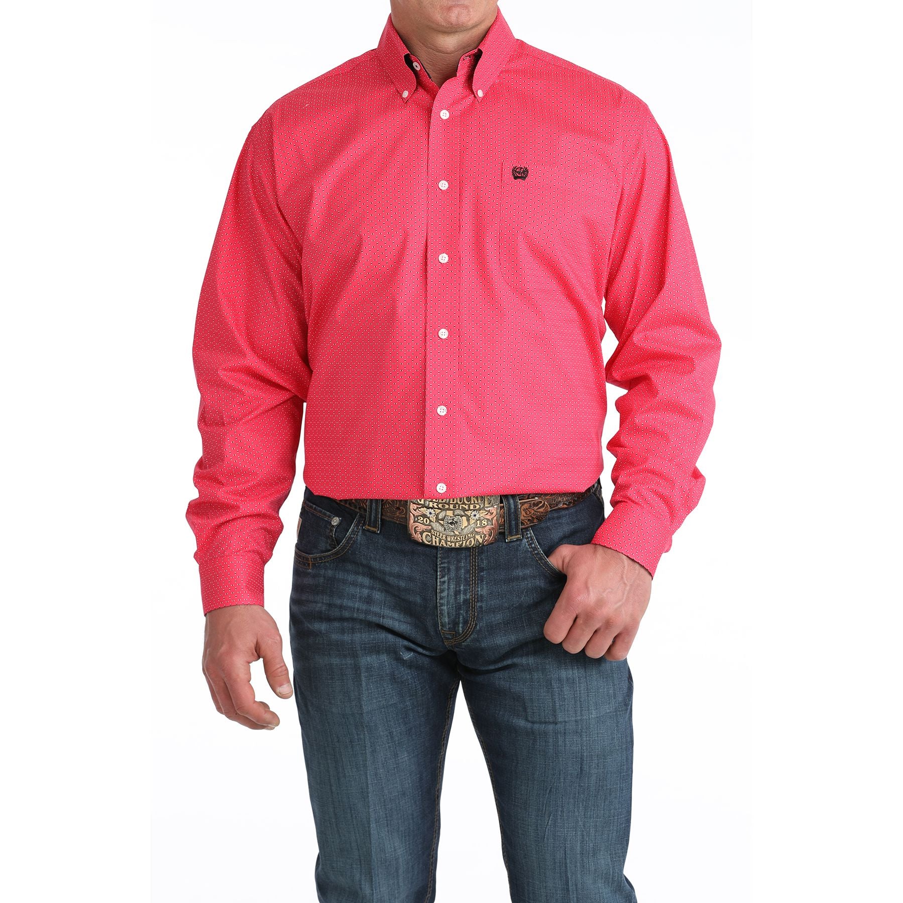 Men's Cinch Pink with Dots Long Sleeve Western Shirt MTW1106045