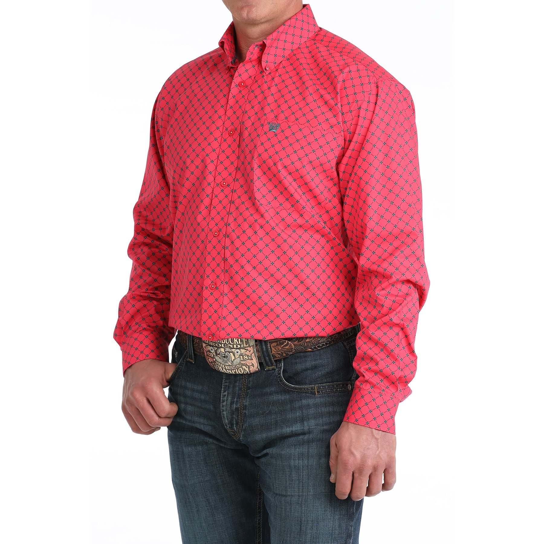 Men's Cinch Long Sleeve Pink Printed Western Shirt MTW1106046
