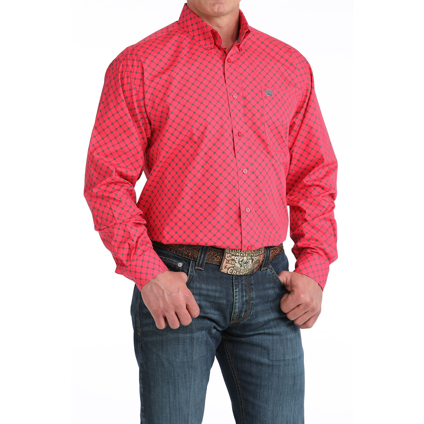 Men's Cinch Long Sleeve Pink Printed Western Shirt MTW1106046