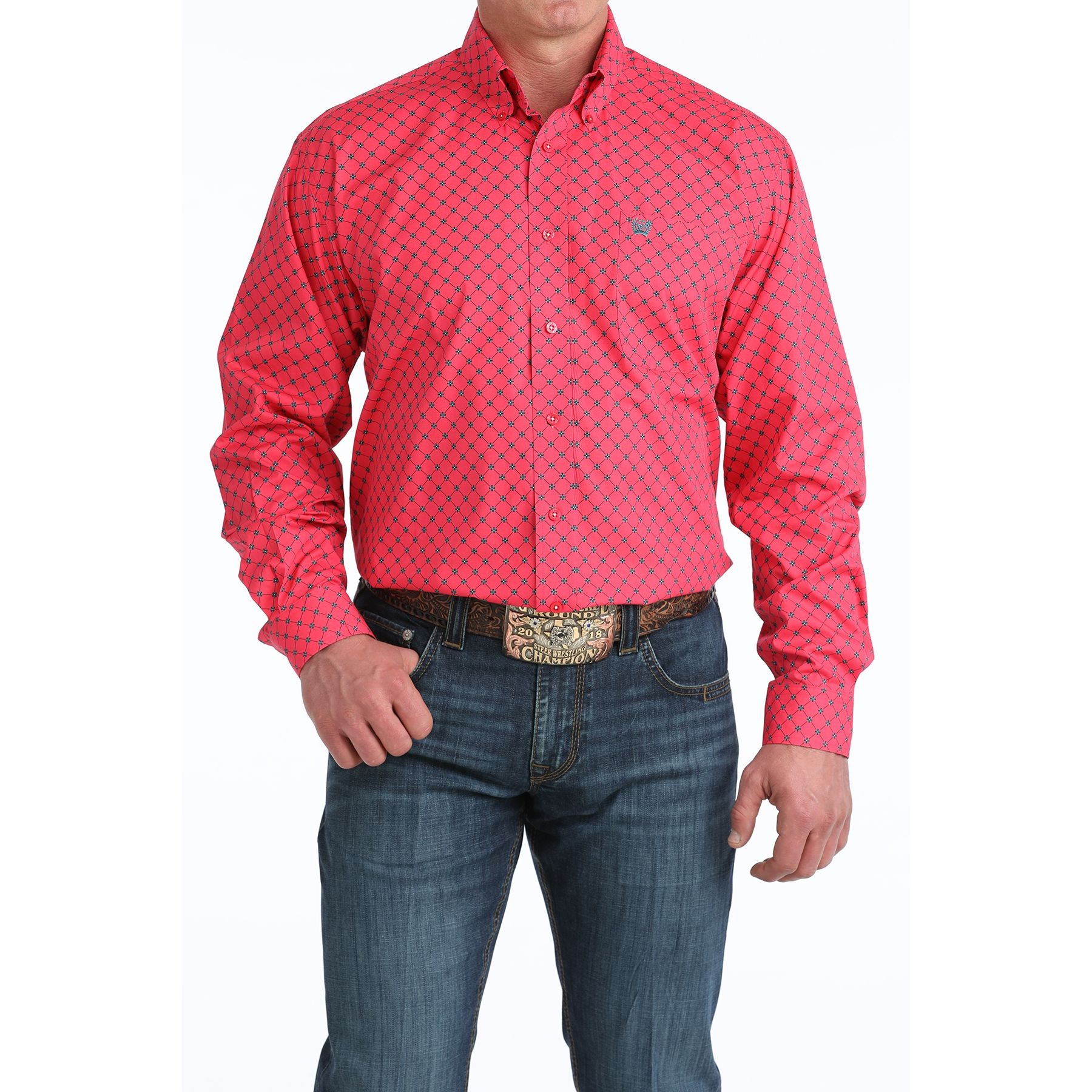 Men's Cinch Long Sleeve Pink Printed Western Shirt MTW1106046