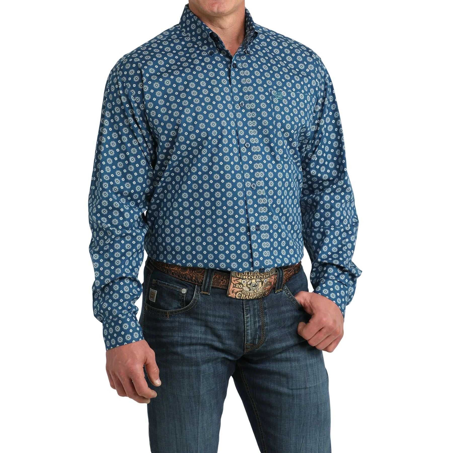 Men's Cinch Floral Geo Print Long Sleeve Button Down Shirt MTW1106054