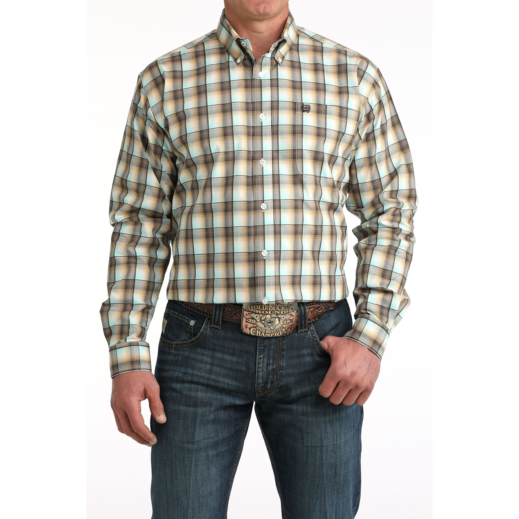 Men's Cinch Long Sleeve Multicolor Plaid Button Up Shirt MTW1106067