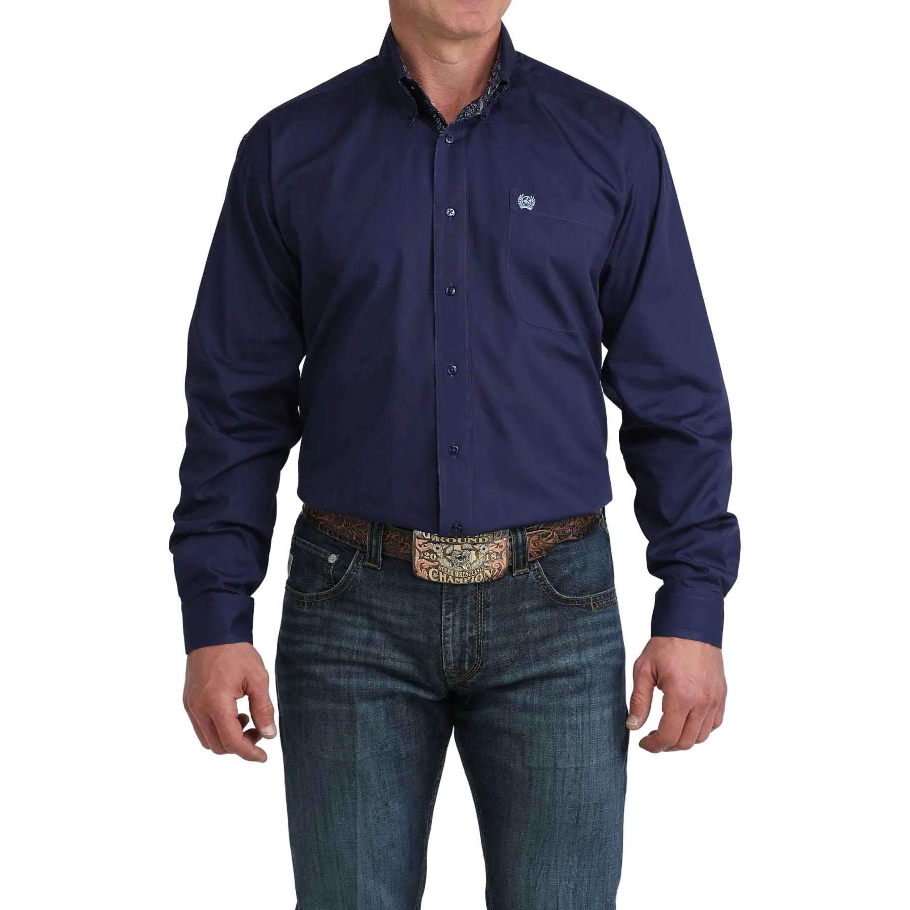 Men's Cinch Blue Long Sleeve Button Up Shirt MTW1106074