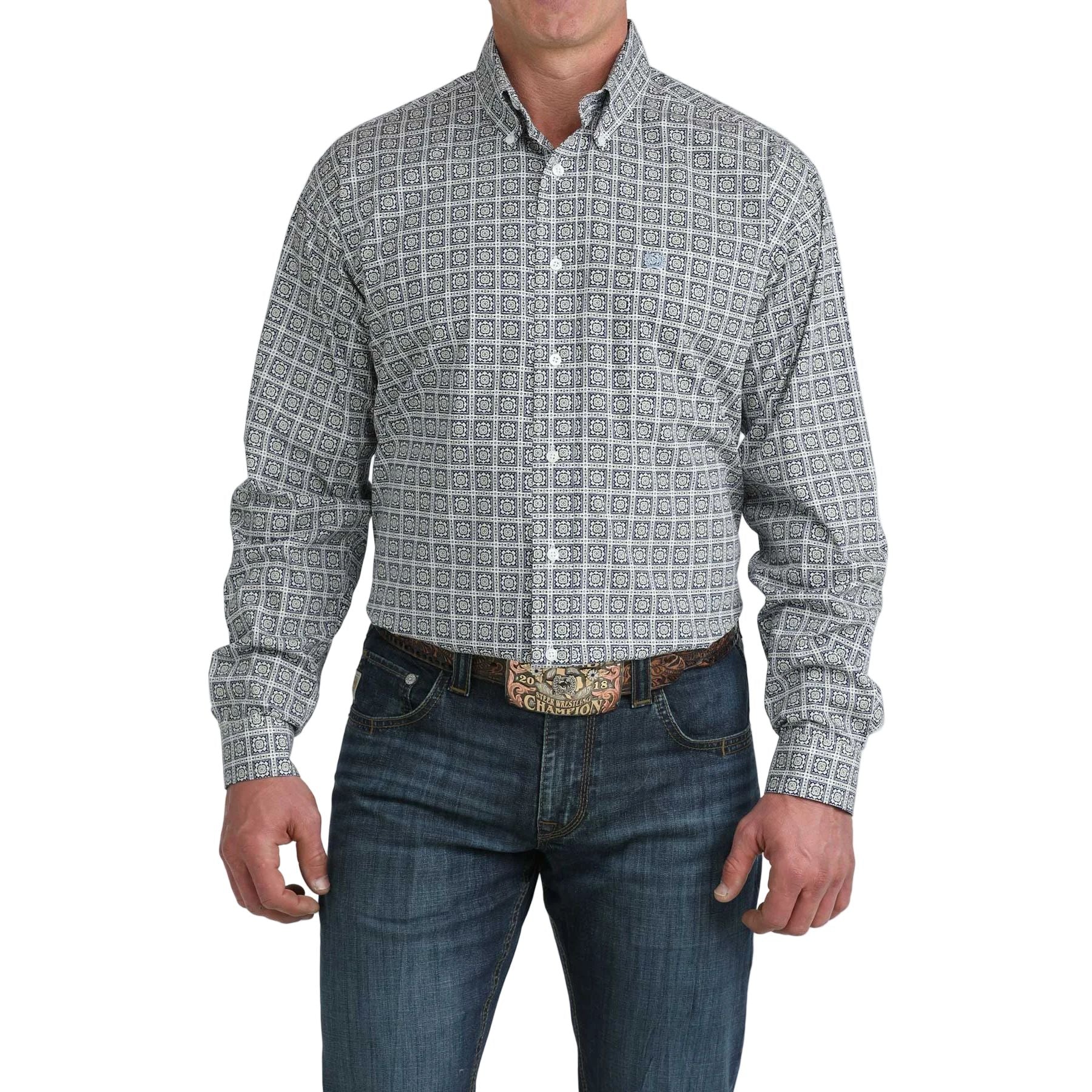 Men's Cinch Geo Print Long Sleeve Button Down Shirt MTW1106080