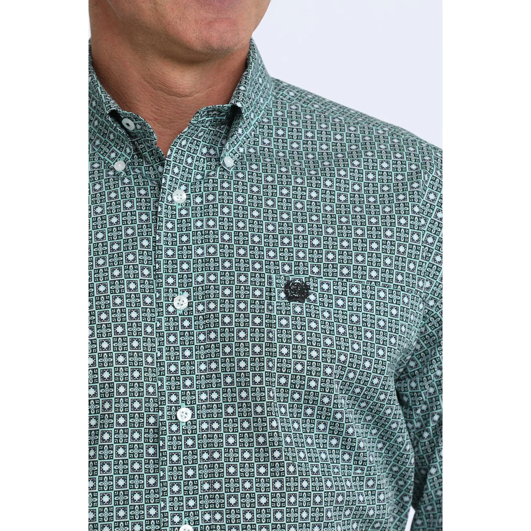 Men's Cinch Long Sleeve Classic Fit Teal Geo Printed Button Down Shirt MTW1106112