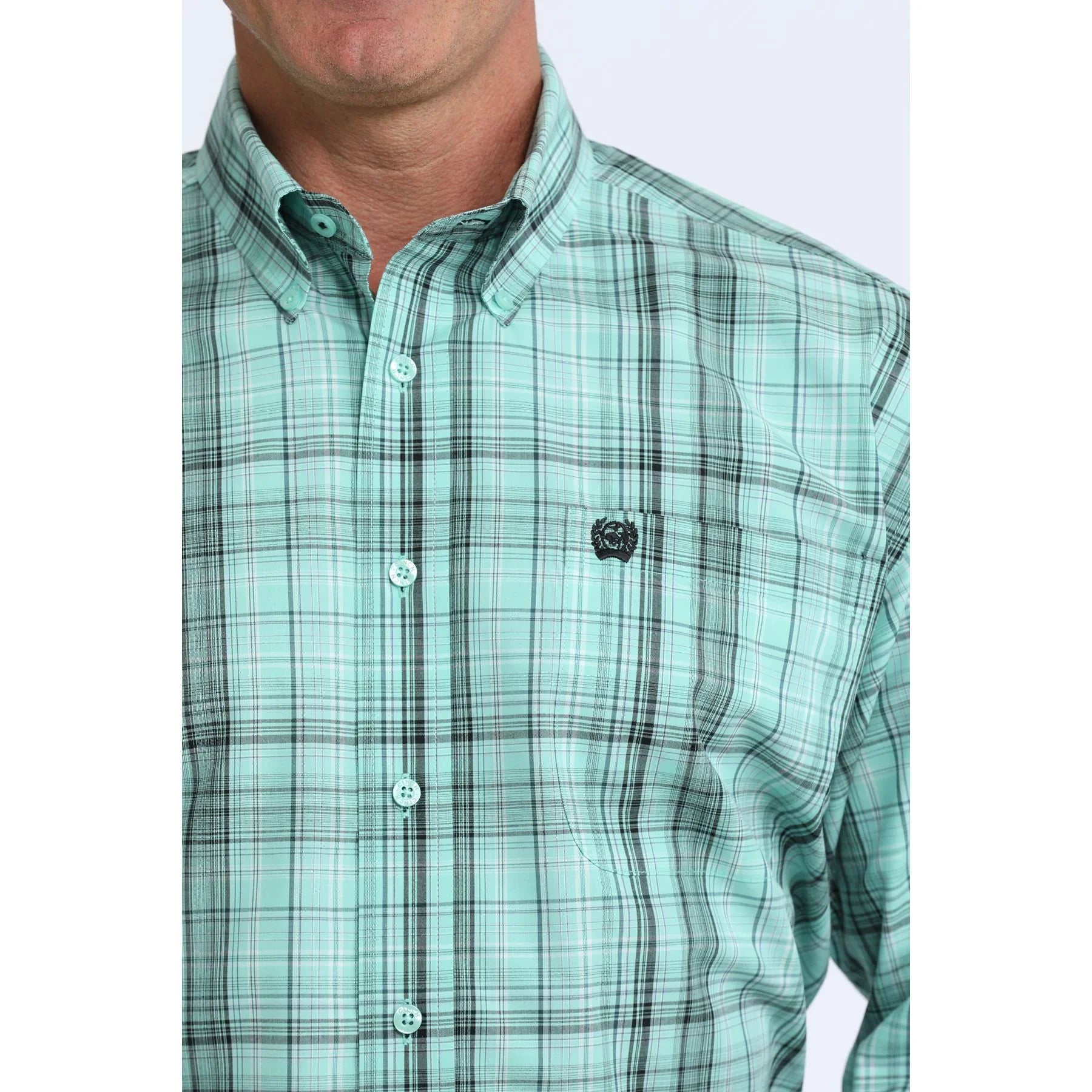 Men's Cinch Teal Plaid Long Sleeve Classic Fit Button Down Shirt MTW1106115