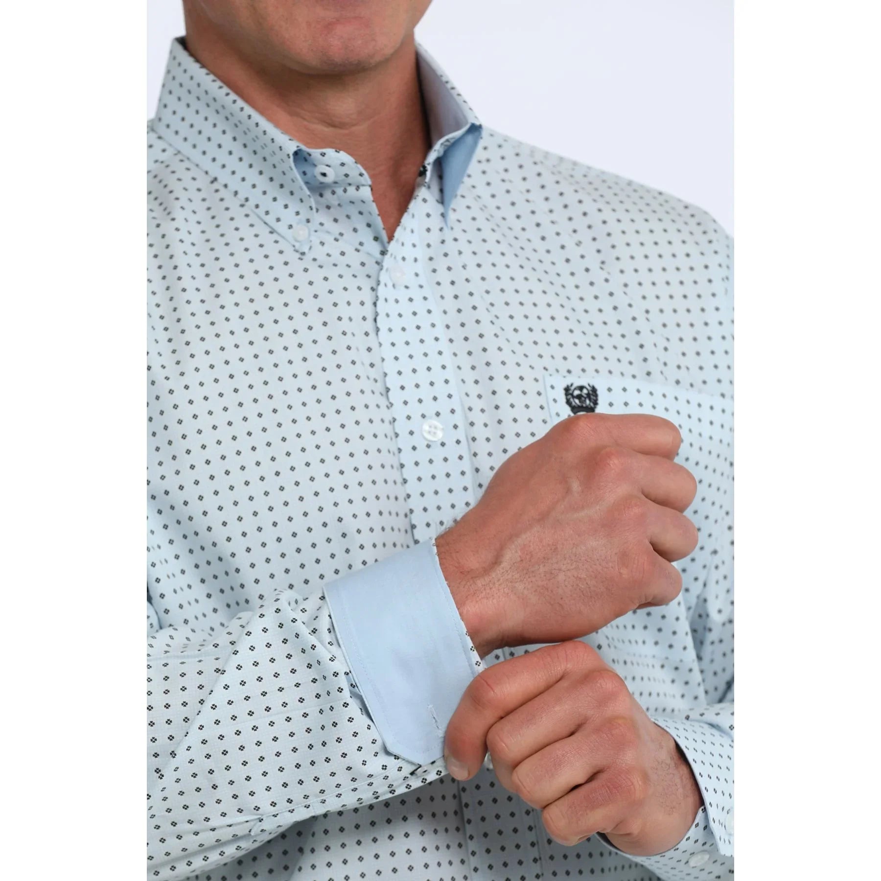 Men's Cinch Light Blue Geo Print Long Sleeve Classic Fit Shirt MTW1106124
