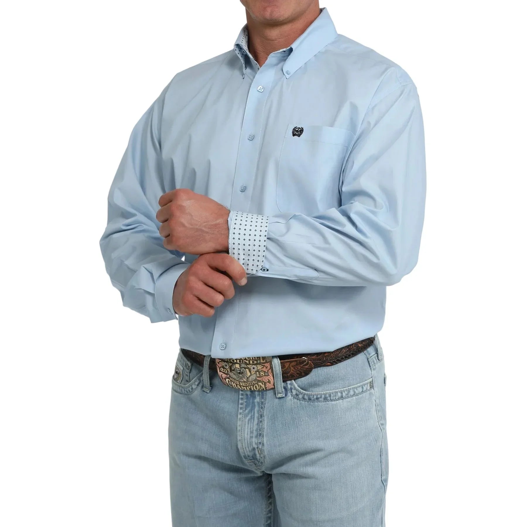 Men's Cinch Long Sleeve Light Blue Button Up Shirt MTW1106125
