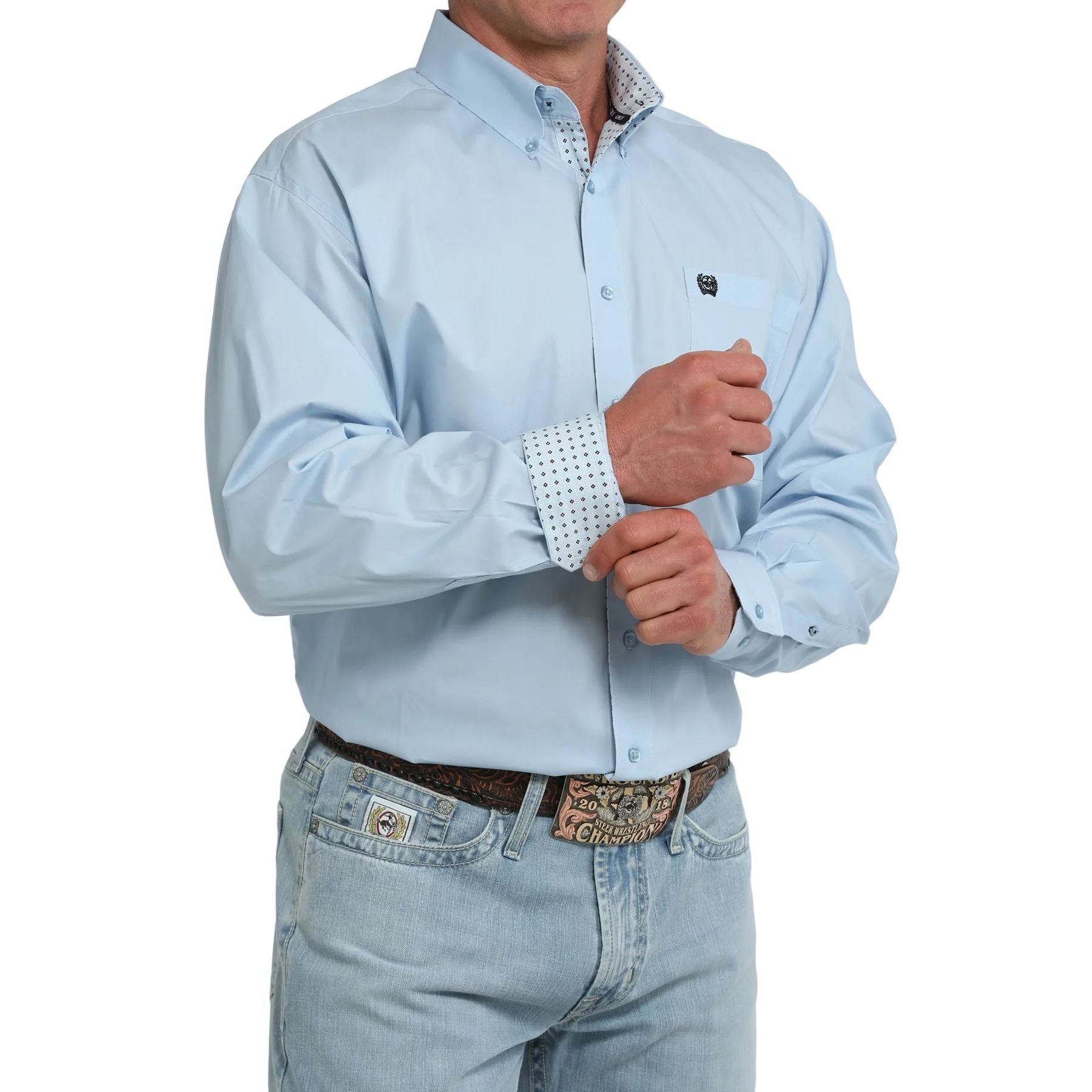 Men's Cinch Long Sleeve Light Blue Button Up Shirt MTW1106125