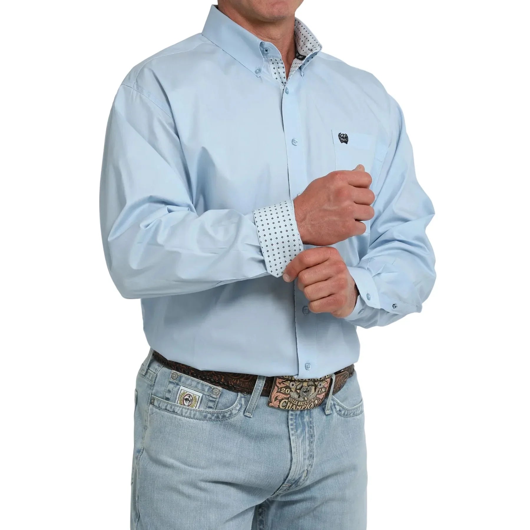Men's Cinch Long Sleeve Light Blue Button Up Shirt MTW1106125