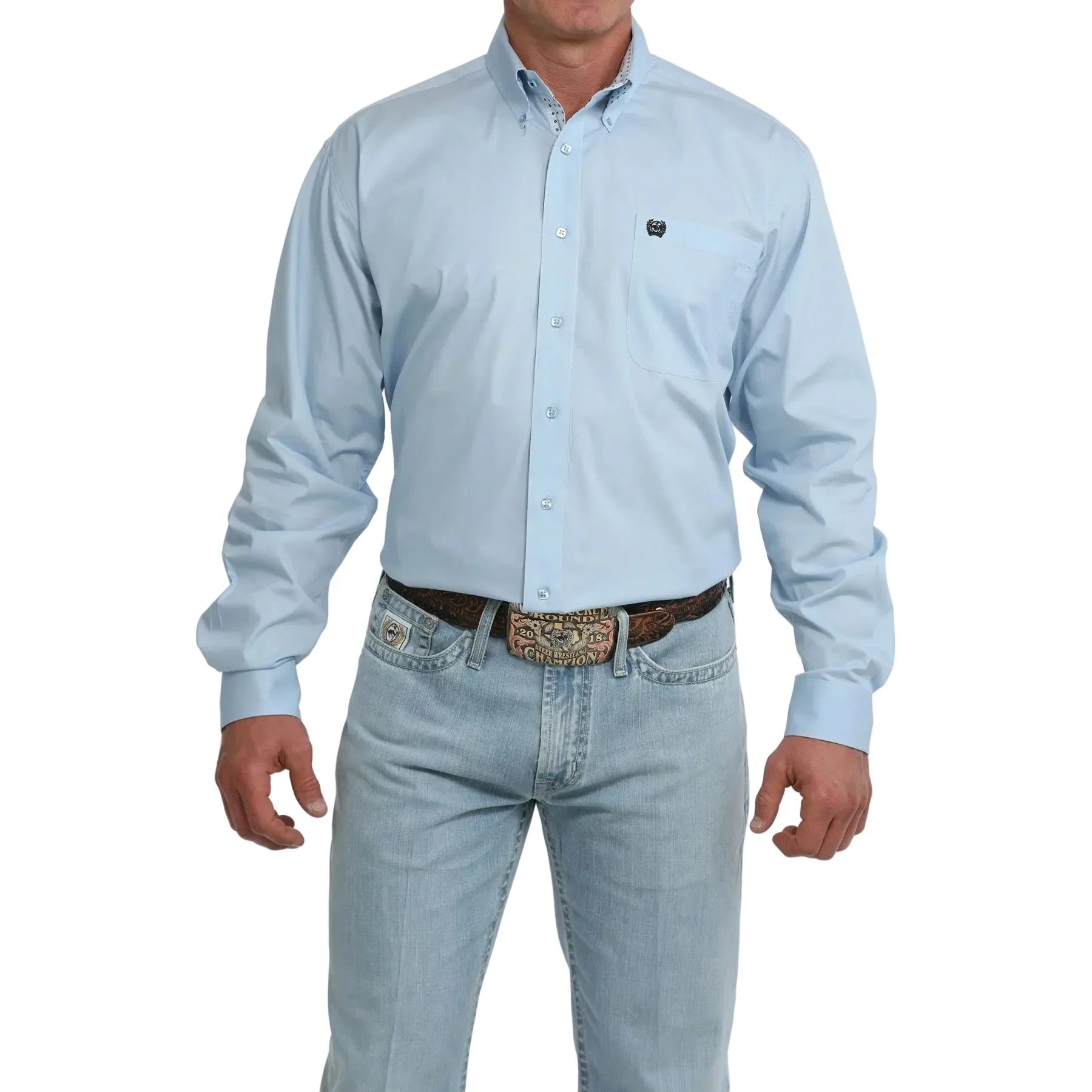 Men's Cinch Long Sleeve Light Blue Button Up Shirt MTW1106125