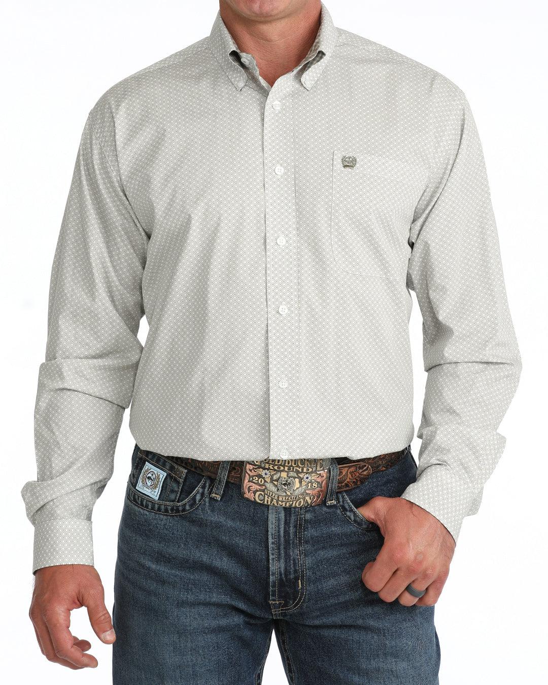 Cinch Men's Long Sleeve Olive Geo Printed Button Up MTW1106128