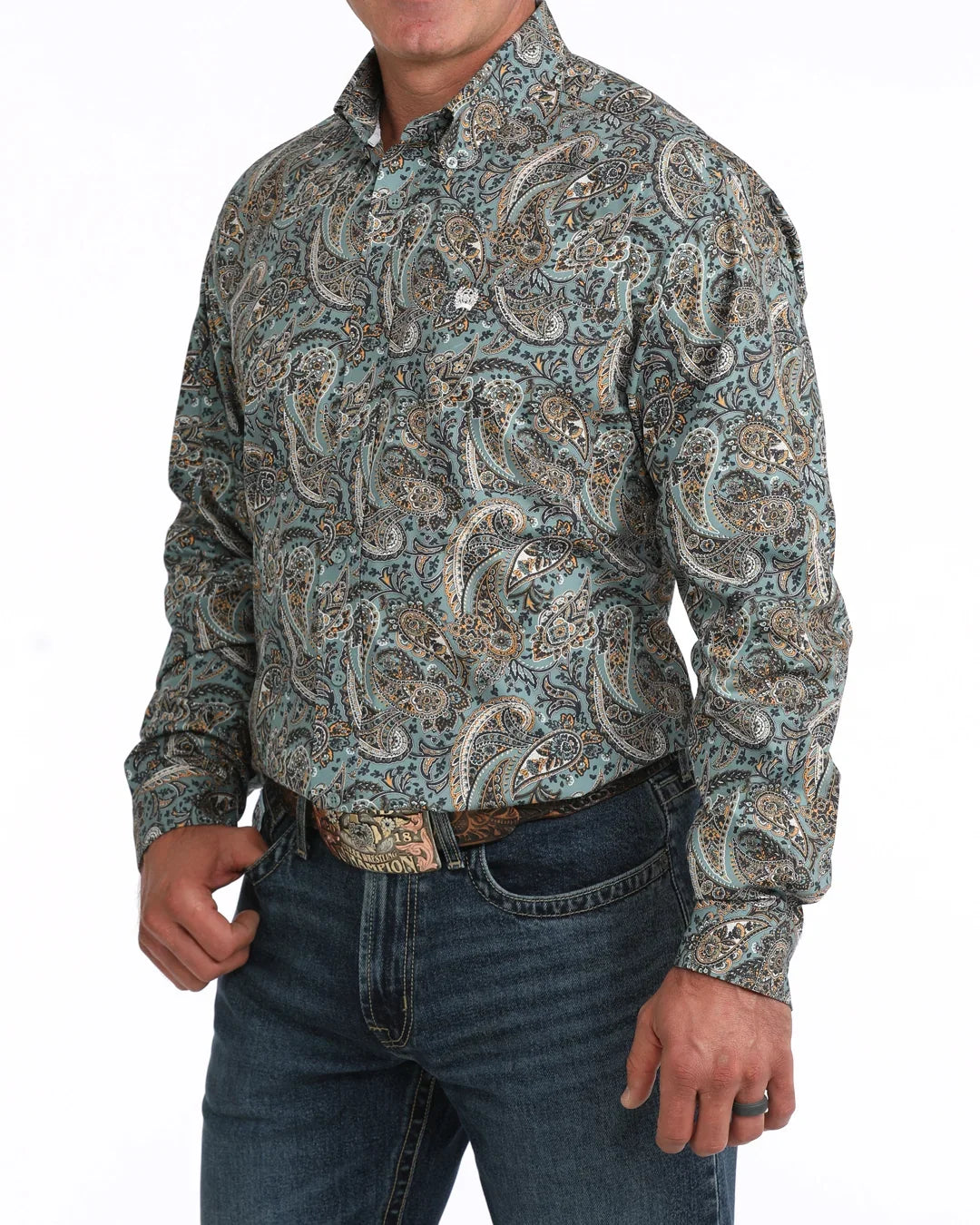 Cinch Men's Blue Multi Paisley Long Sleeve Modern Fit Shirt MTW1106134