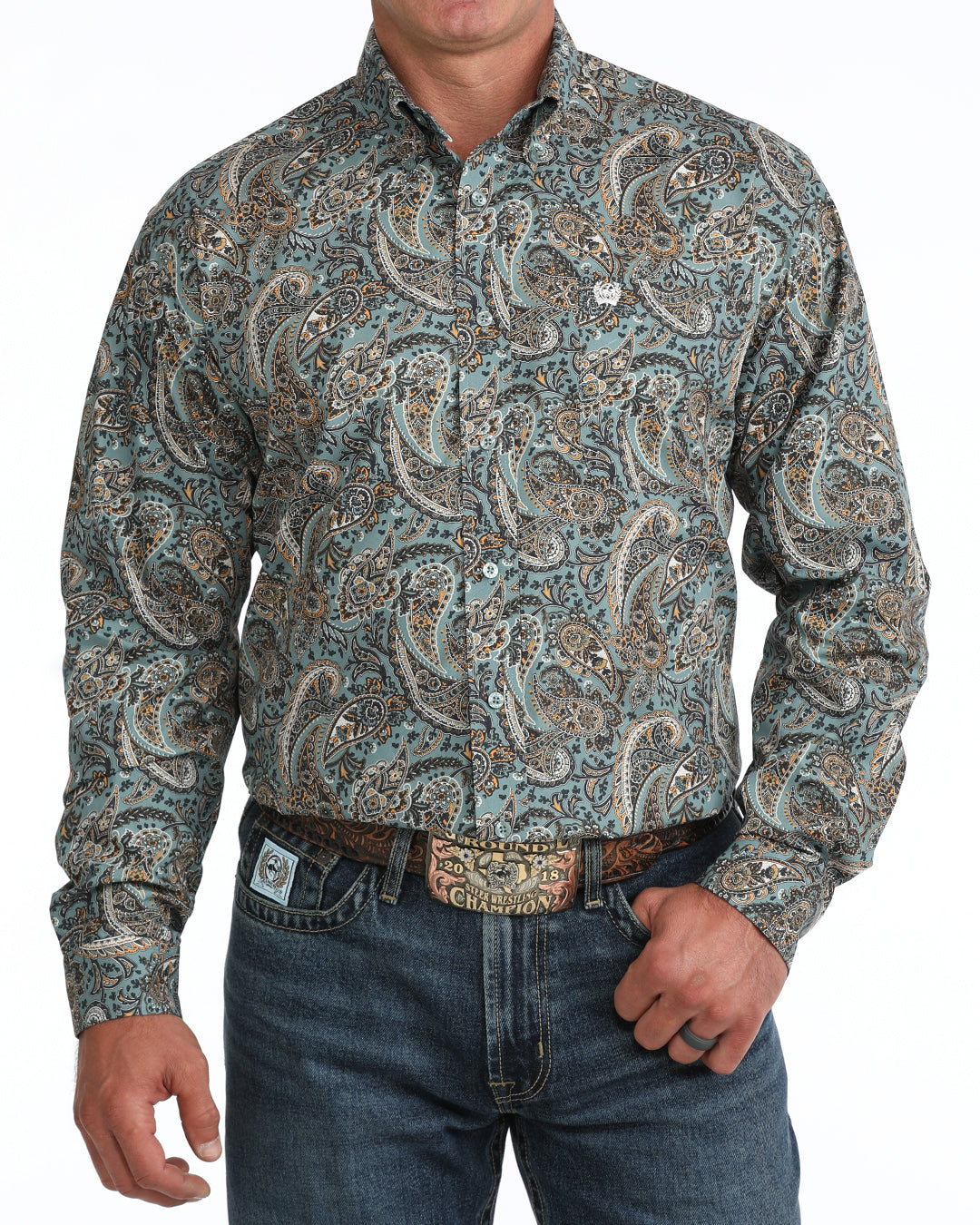 Cinch Men's Blue Multi Paisley Long Sleeve Modern Fit Shirt MTW1106134