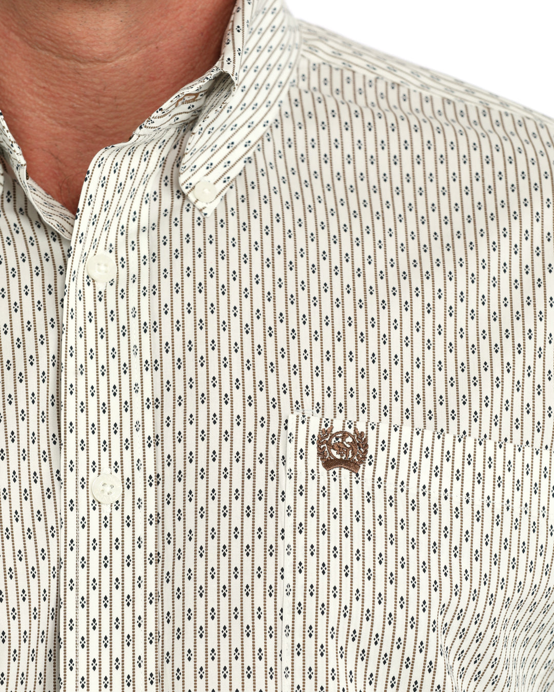 Cinch Men's Long Sleeve Cream Geometric Print Button Down Shirt MTW1106156