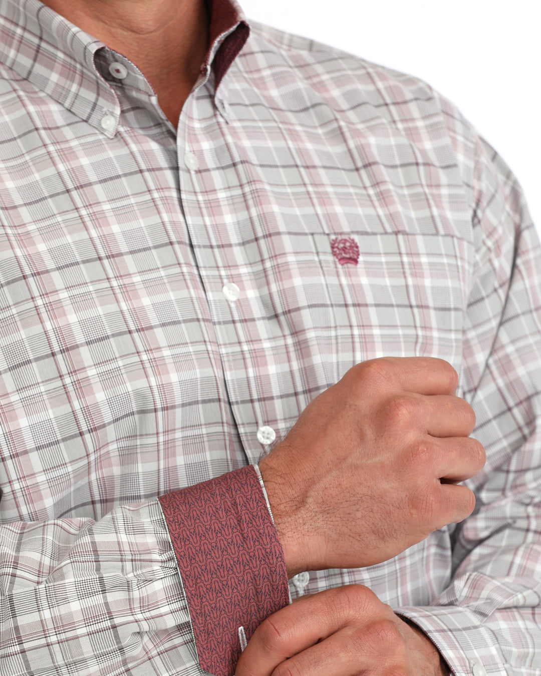 Cinch Men's Long Sleeve White/Gray Plaid Button Down Shirt MTW1106159