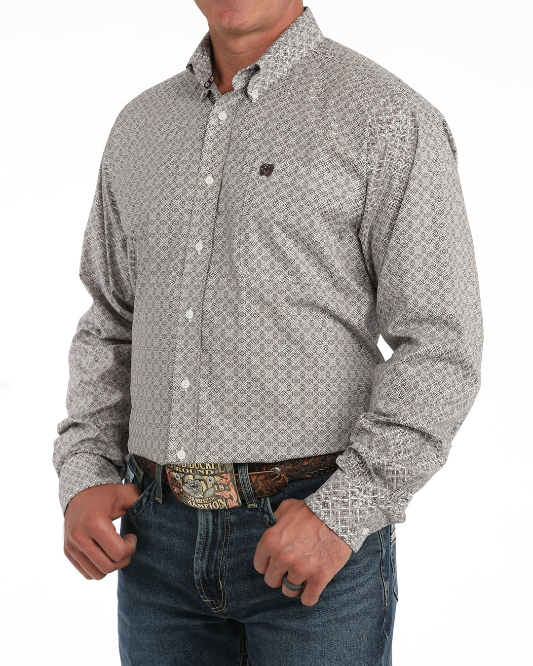 Cinch Men's Long Sleeve Classic Fit Geometric Printed Button Down Shirt MTW1106161