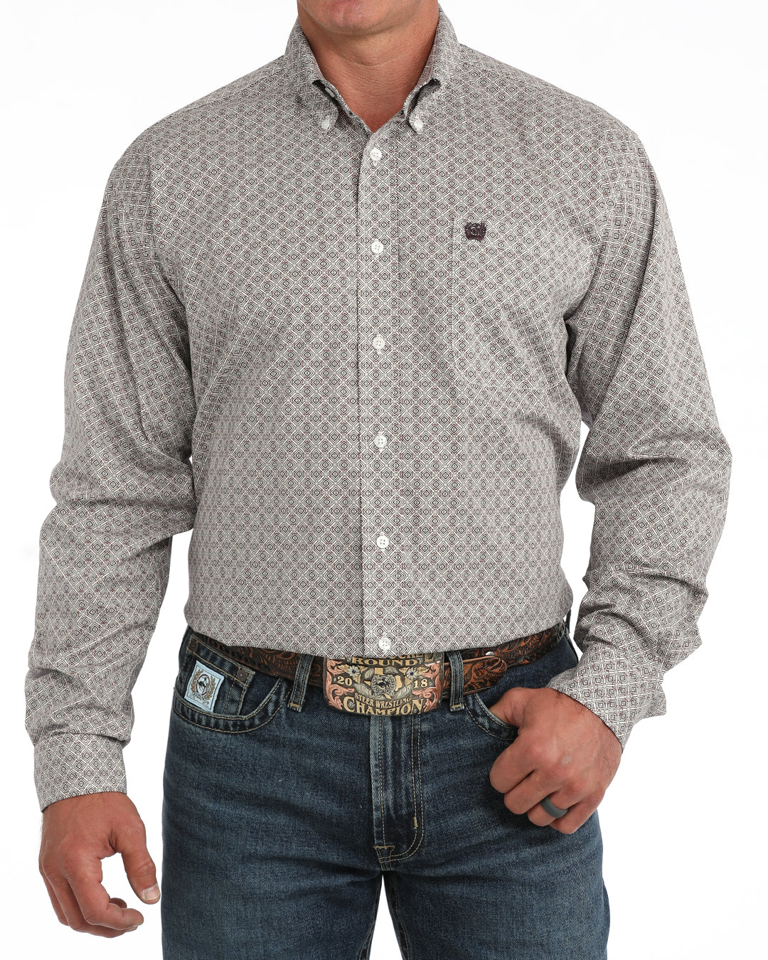 Cinch Men's Long Sleeve Classic Fit Geometric Printed Button Down Shirt MTW1106161