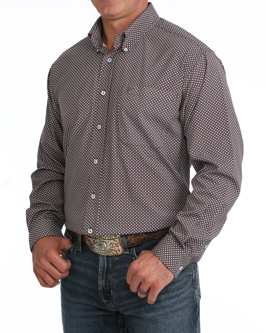 Cinch Men's Long Sleeve Purple Geo Printed Button Down Shirt MTW1106162