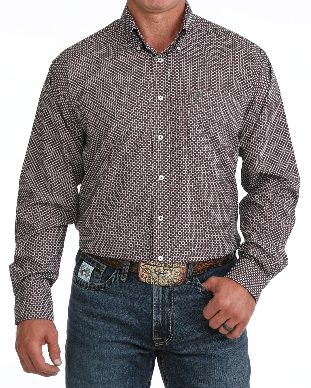 Cinch Men's Long Sleeve Purple Geo Printed Button Down Shirt MTW1106162