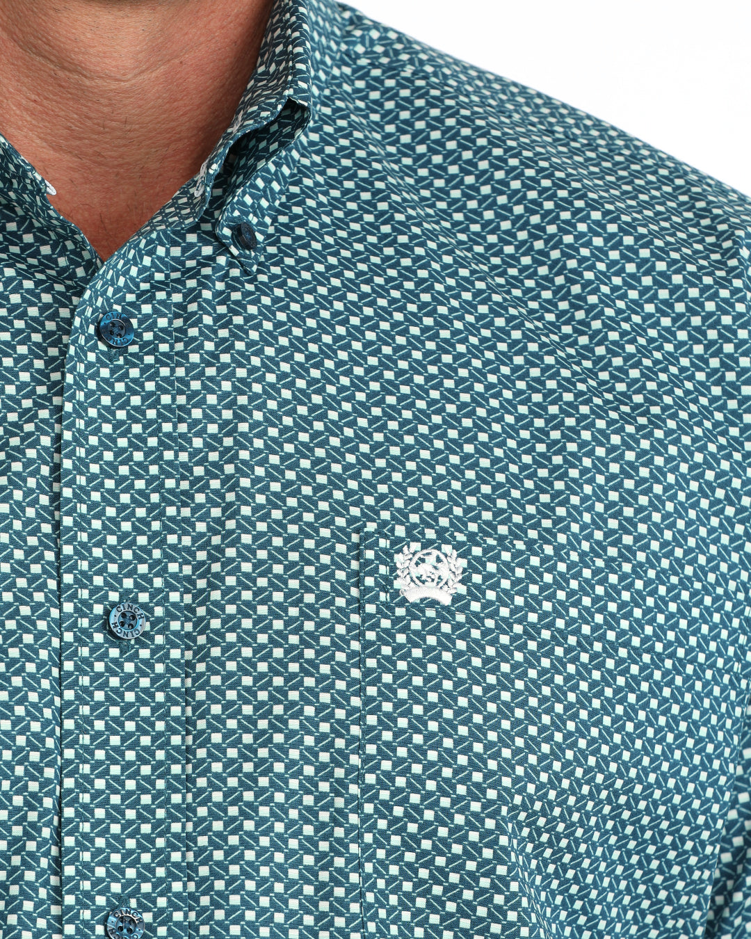 Cinch Men's Long Sleeve Blue Geo Printed Button Down Shirt MTW1106168