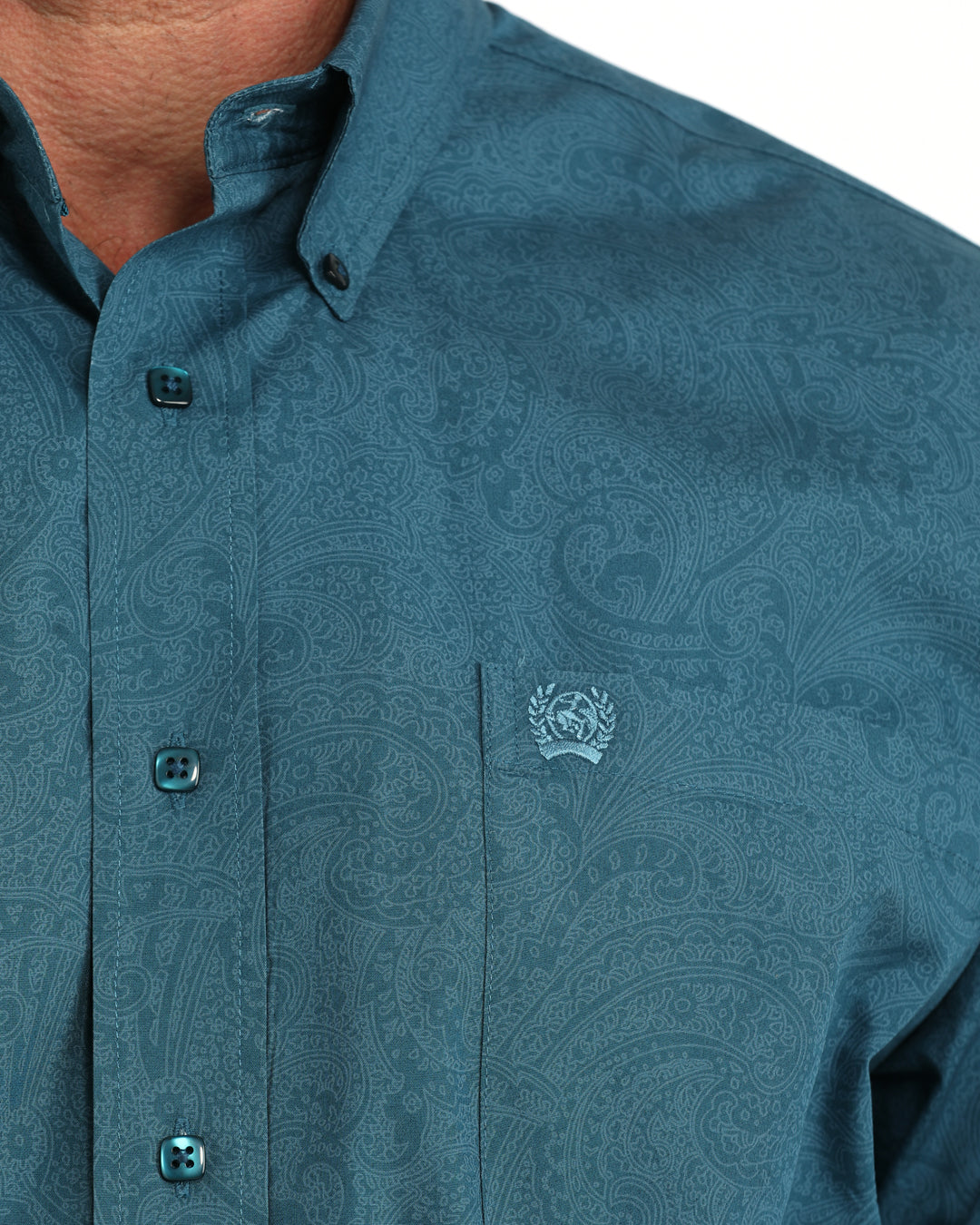 Cinch Men's Blue Printed Long Sleeve Button Down Shirt MTW1106169