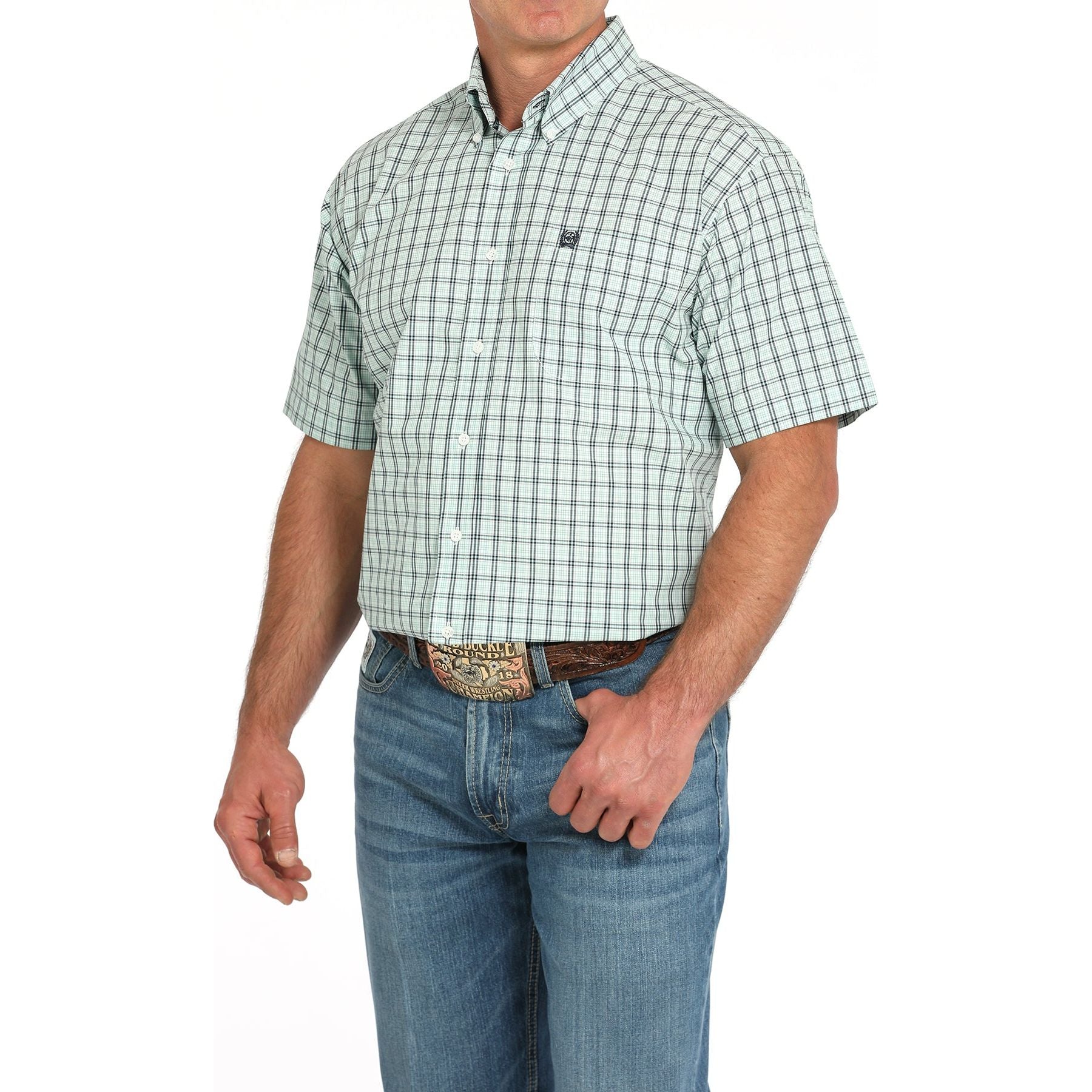 Men's Cinch Plaid Print Short Sleeve Button Down Shirt MTW1111487 - Crazy House Western Wear