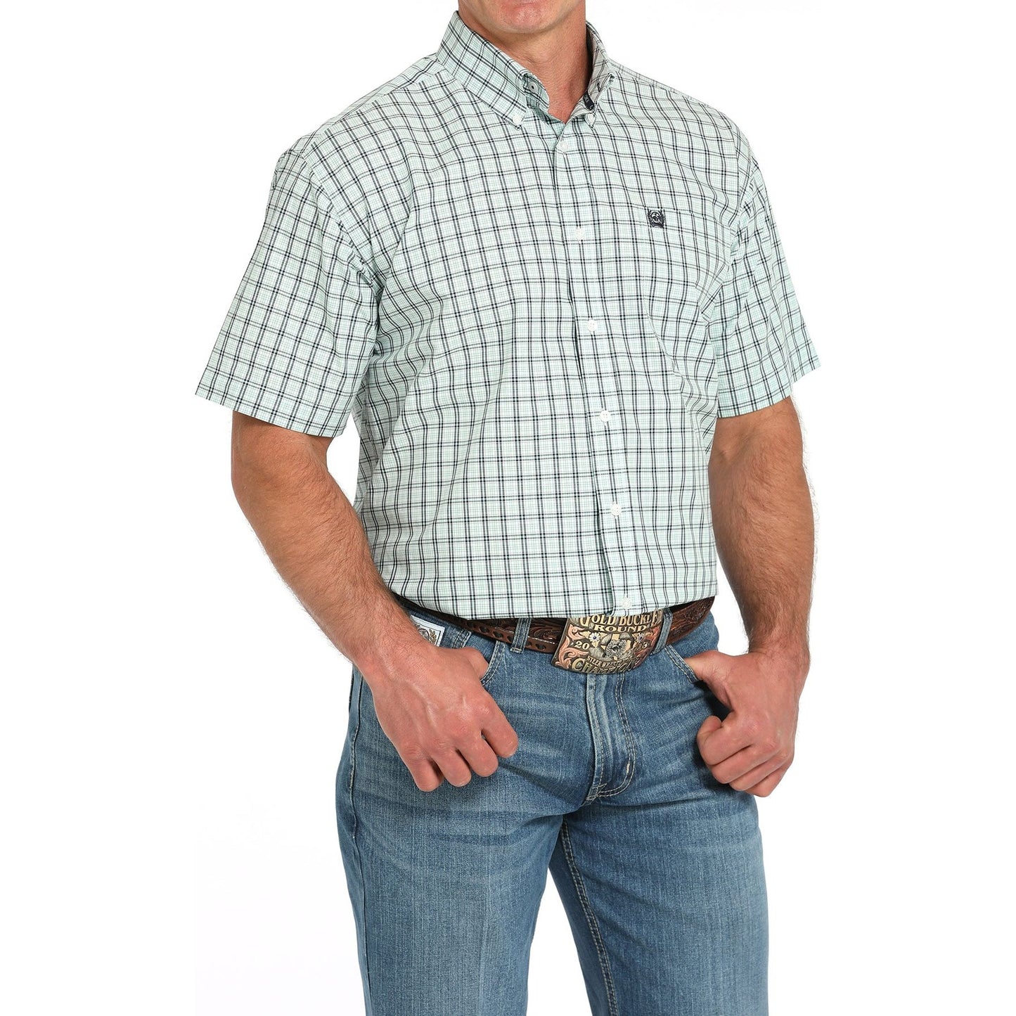 Men's Cinch Plaid Print Short Sleeve Button Down Shirt MTW1111487 - Crazy House Western Wear