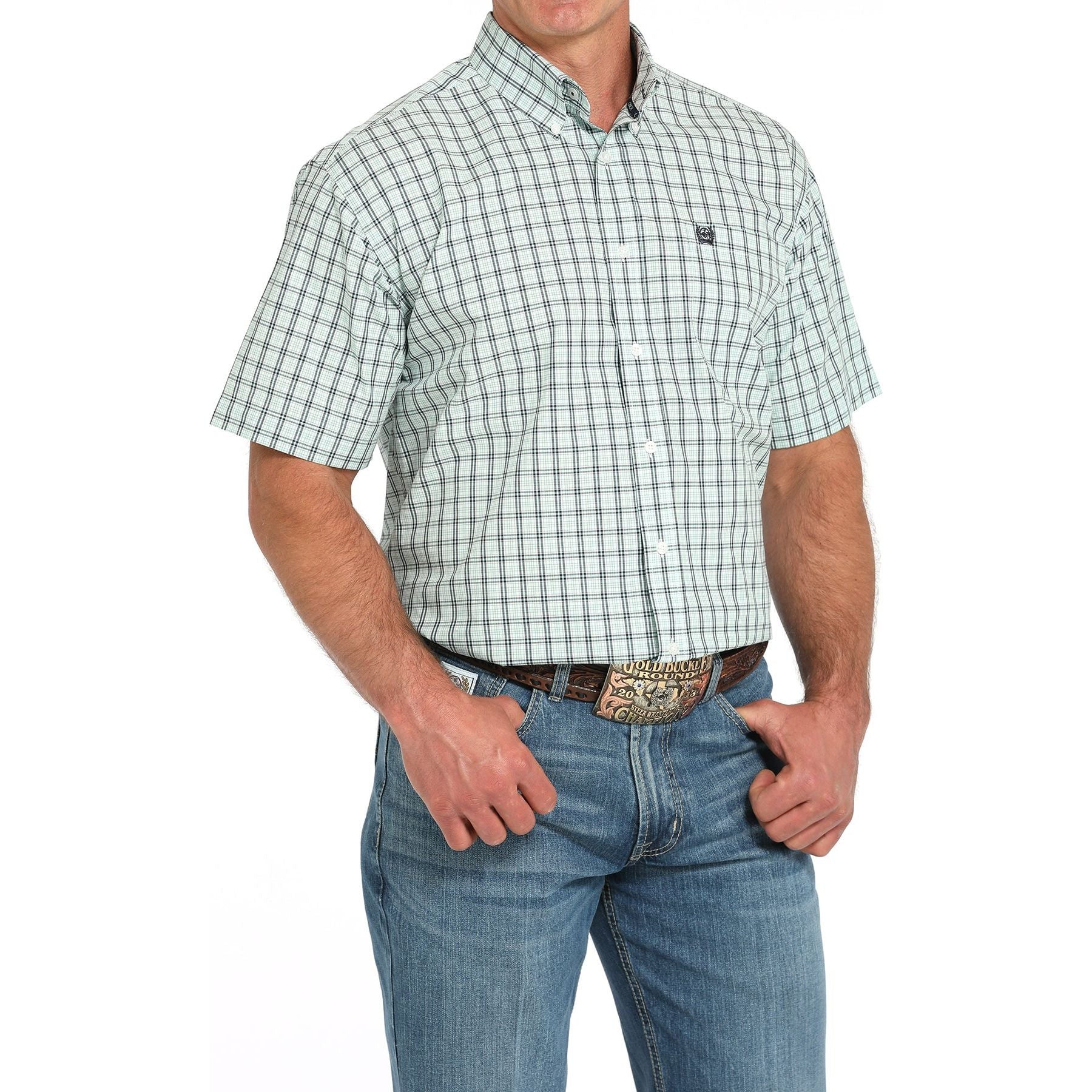 Men's Cinch Plaid Print Short Sleeve Button Down Shirt MTW1111487 - Crazy House Western Wear