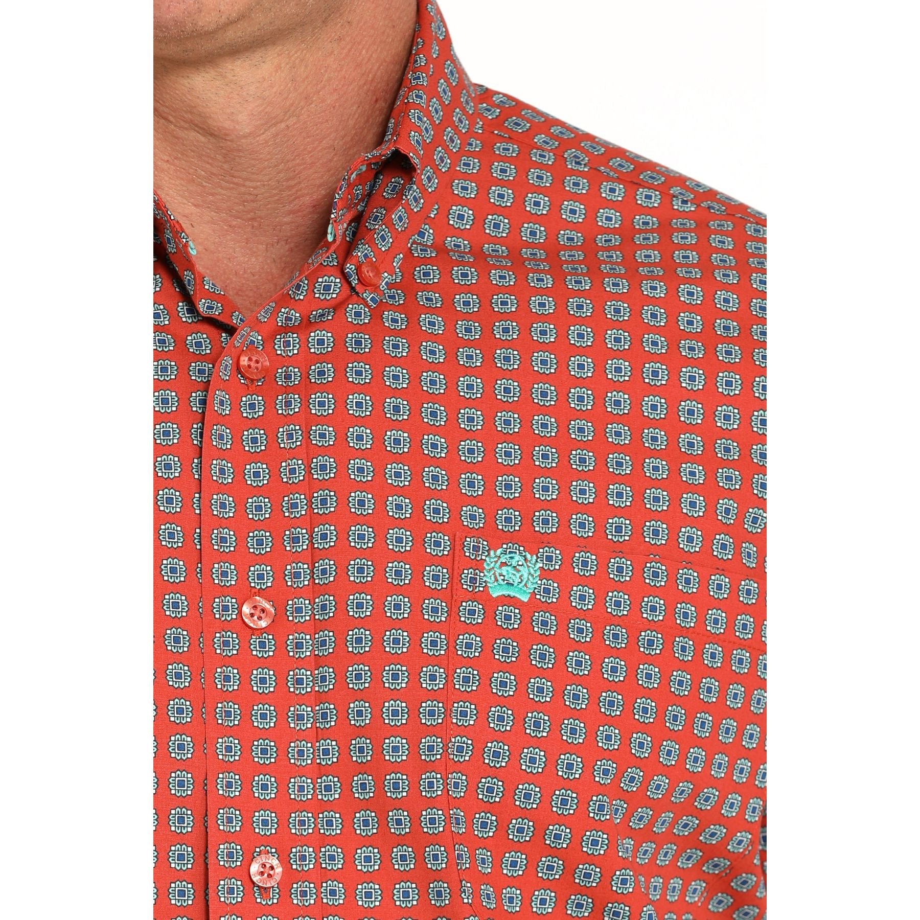 Men's Cinch Rust Red Geo Print Western Shirt MTW1111488 - Crazy House Western Wear