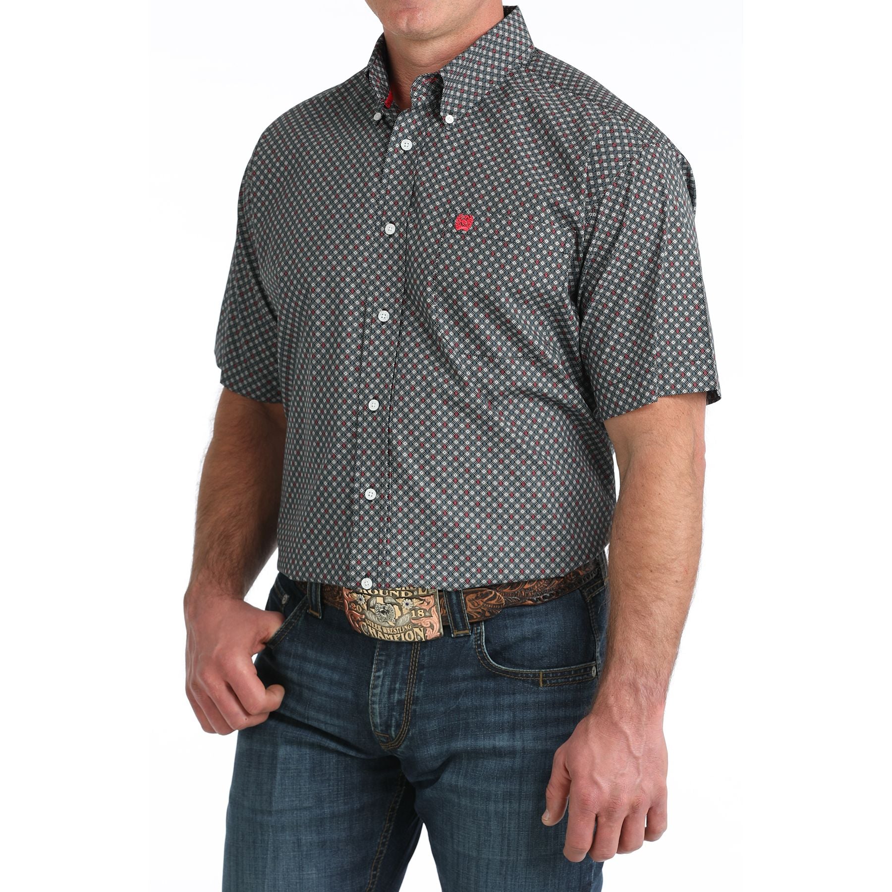 Men's Cinch Black Printed Short Sleeve Shirt MTW1111500