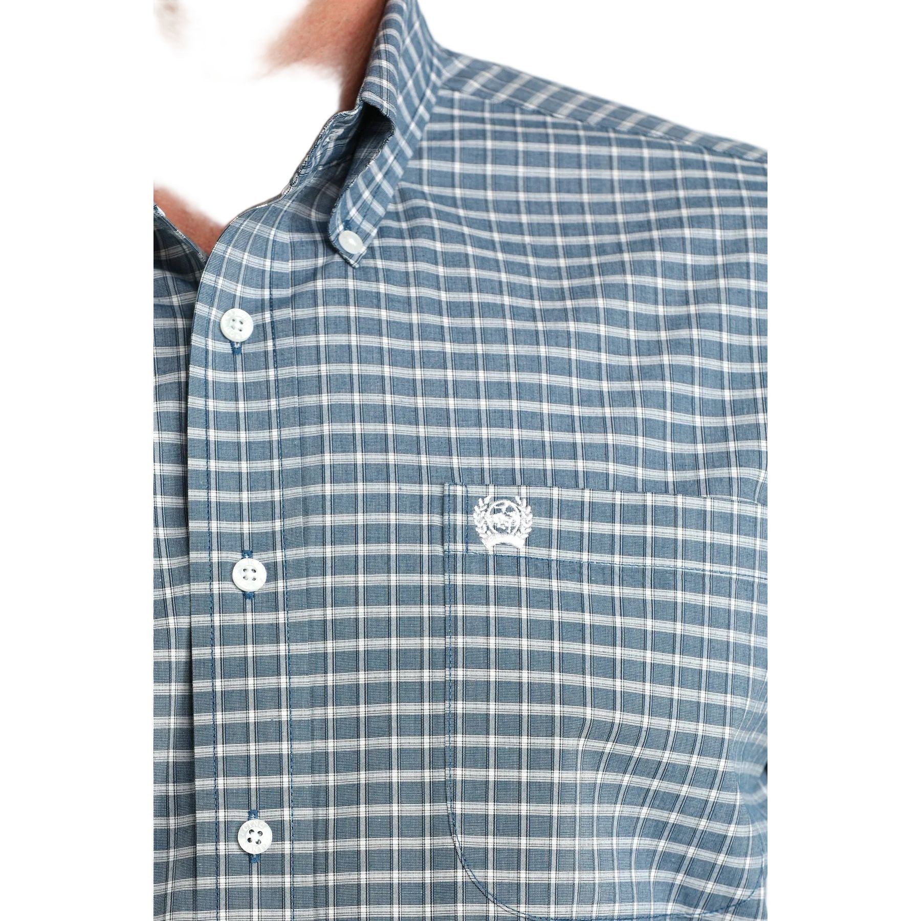 Men's Cinch Blue and White Short Sleeve Button Up Shirt MTW1111503