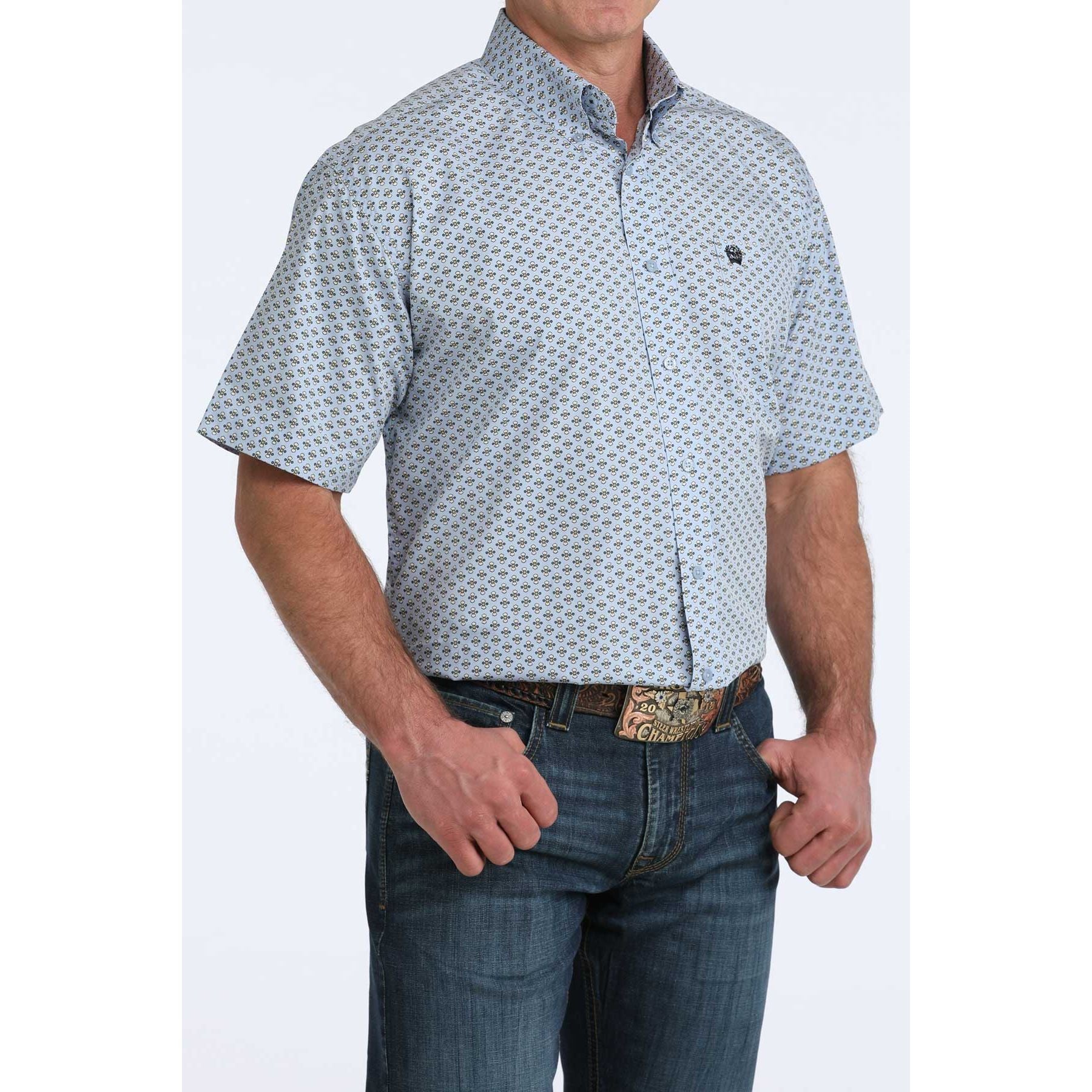 Men's Cinch Blue Geo Printed Long Sleeve Button Up Shirt MTW1111515