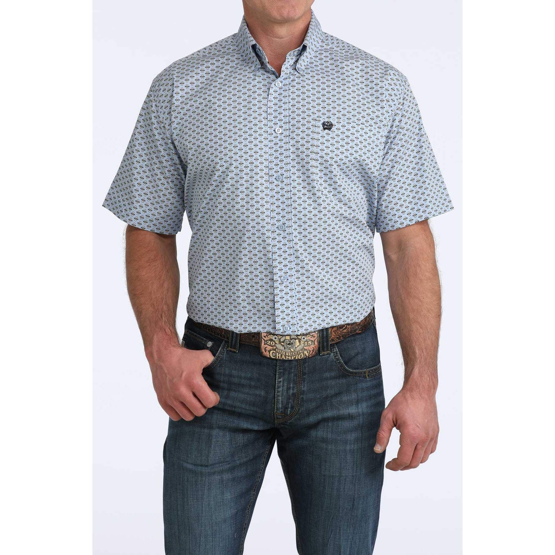 Men's Cinch Blue Geo Printed Long Sleeve Button Up Shirt MTW1111515