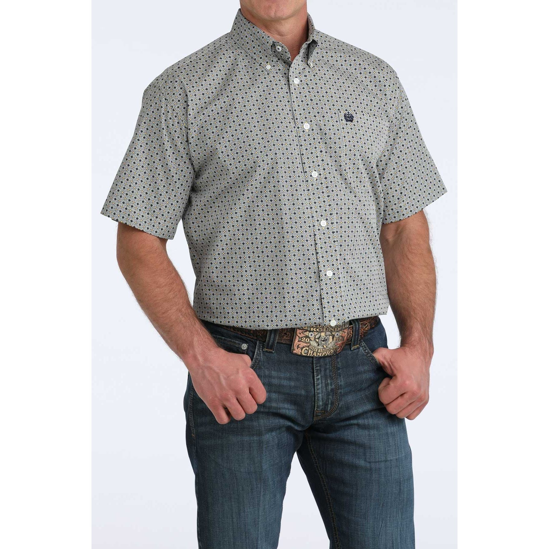 Men's Cinch Short Sleeve Geo Printed Button Up Shirt MTW1111517