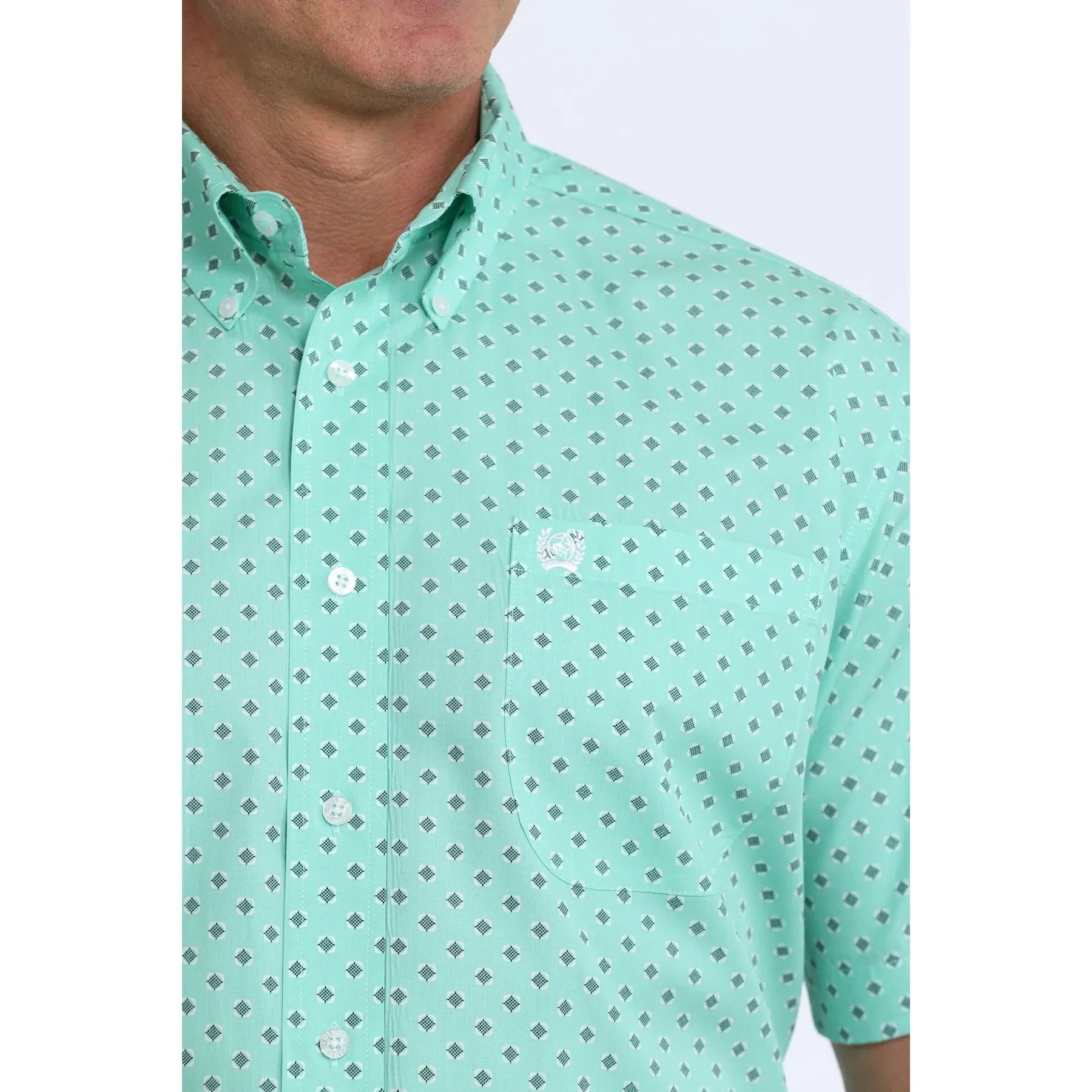 Men's Cinch Short Sleeve Teal Geo Print Button Up MTW1111529