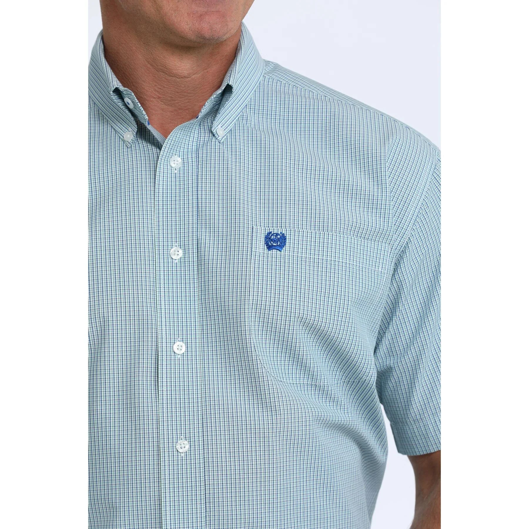 Men's Cinch Short Sleeve Classic Fit Blue Printed Button Up Shirt MTW1111531
