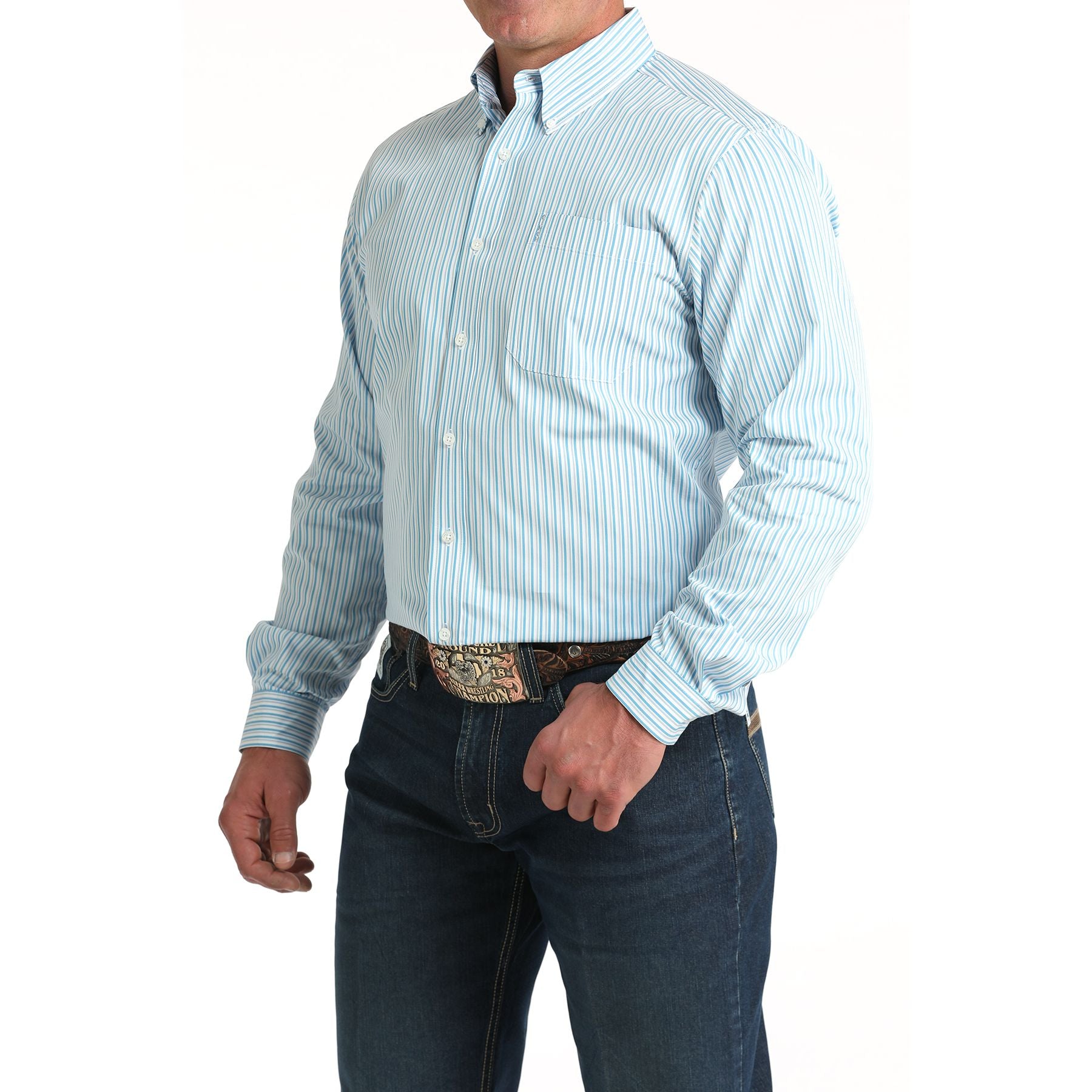 Men's Cinch Long Sleeve White Stripe Western Shirt MTW1347145