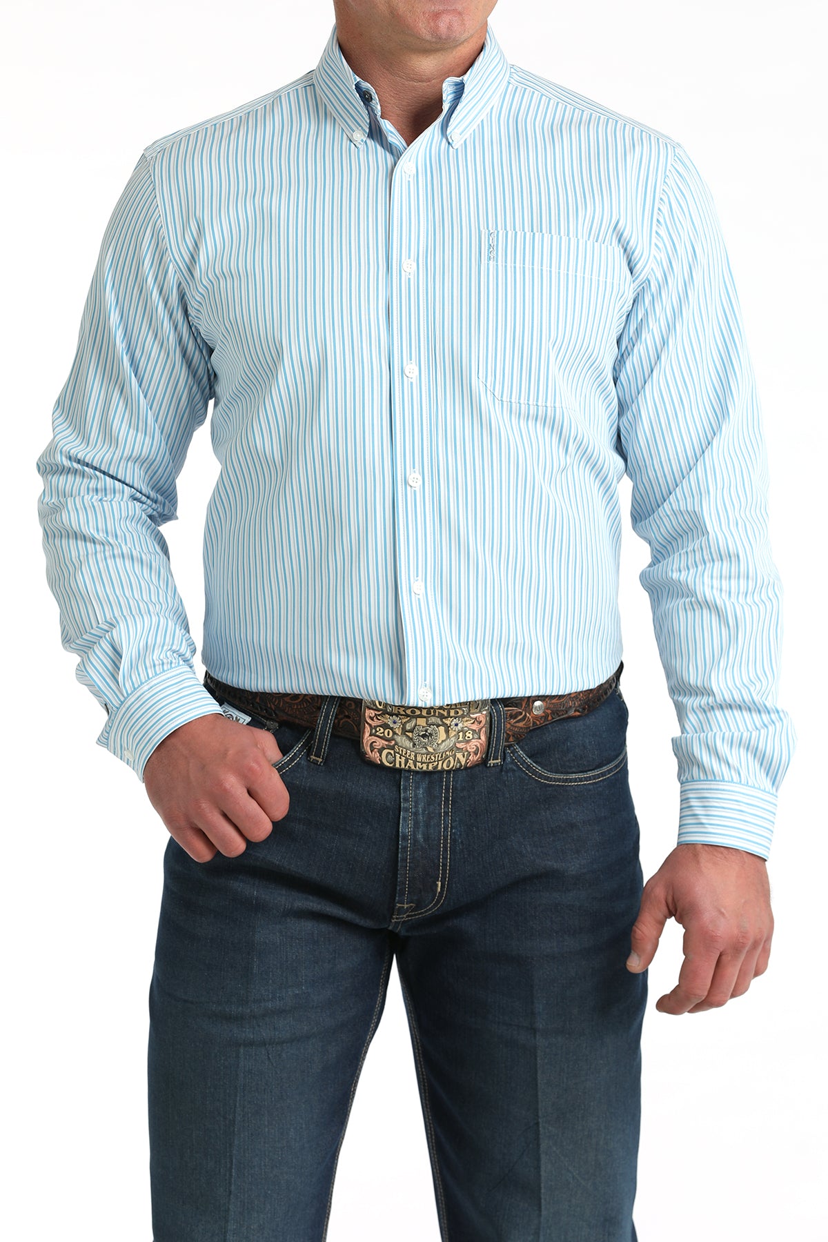 Men's Cinch Long Sleeve White Stripe Western Shirt MTW1347145