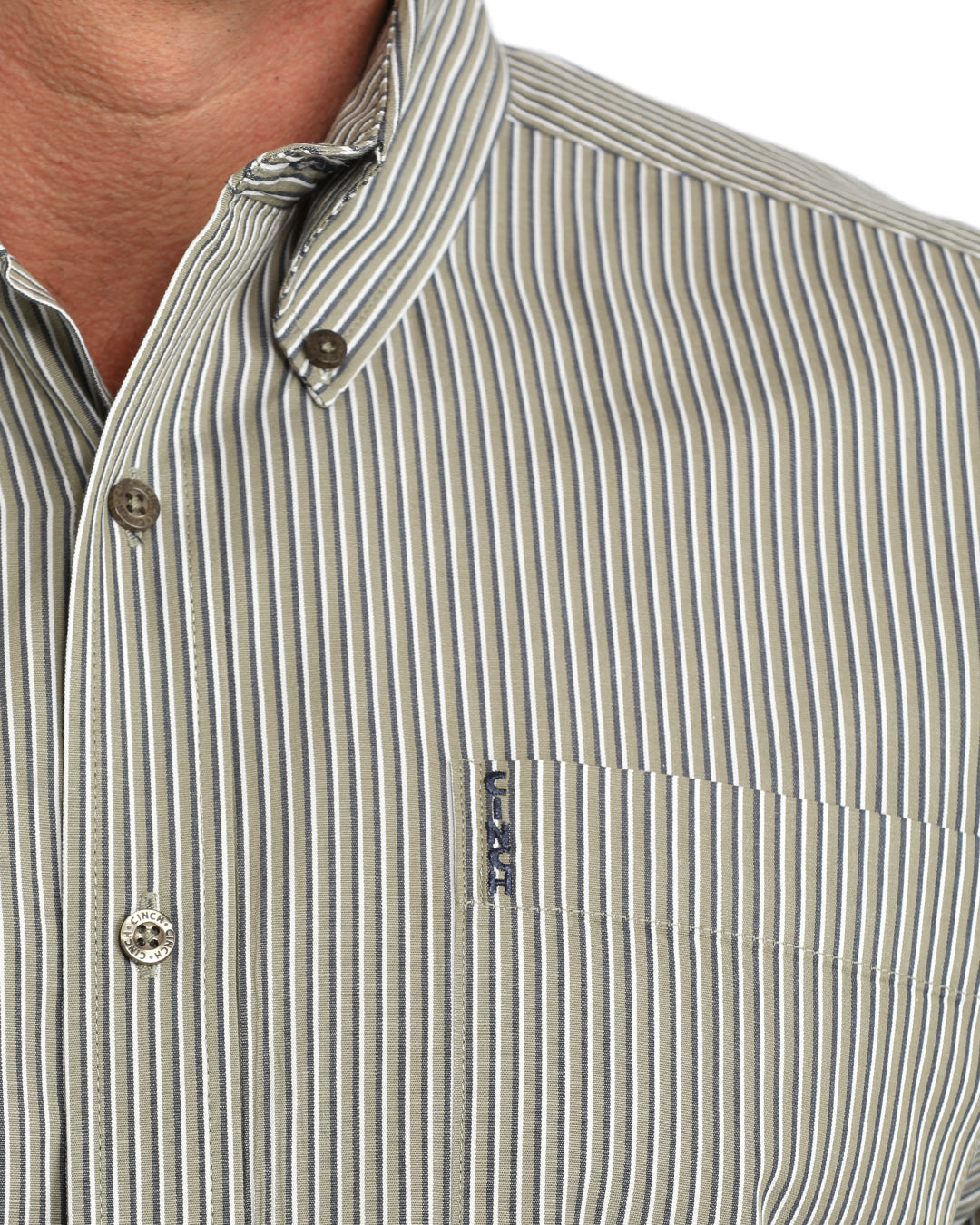 Cinch Men's Long Sleeve Olive Striped Modern Fit Shirt MTW1347162