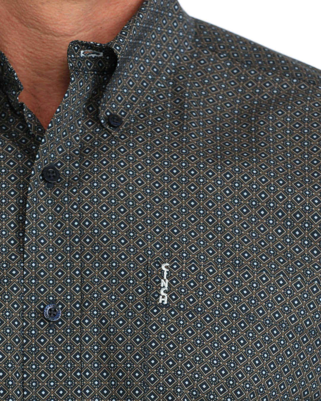 Cinch Men's Long Sleeve Navy Geometric Modern Fit Button Down Shirt MTW1347167