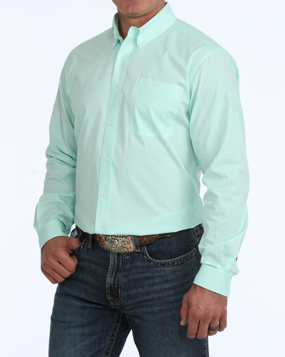 Cinch Men's Long Sleeve Solid Turquoise Modern Fit Button Down Shirt MTW1347170