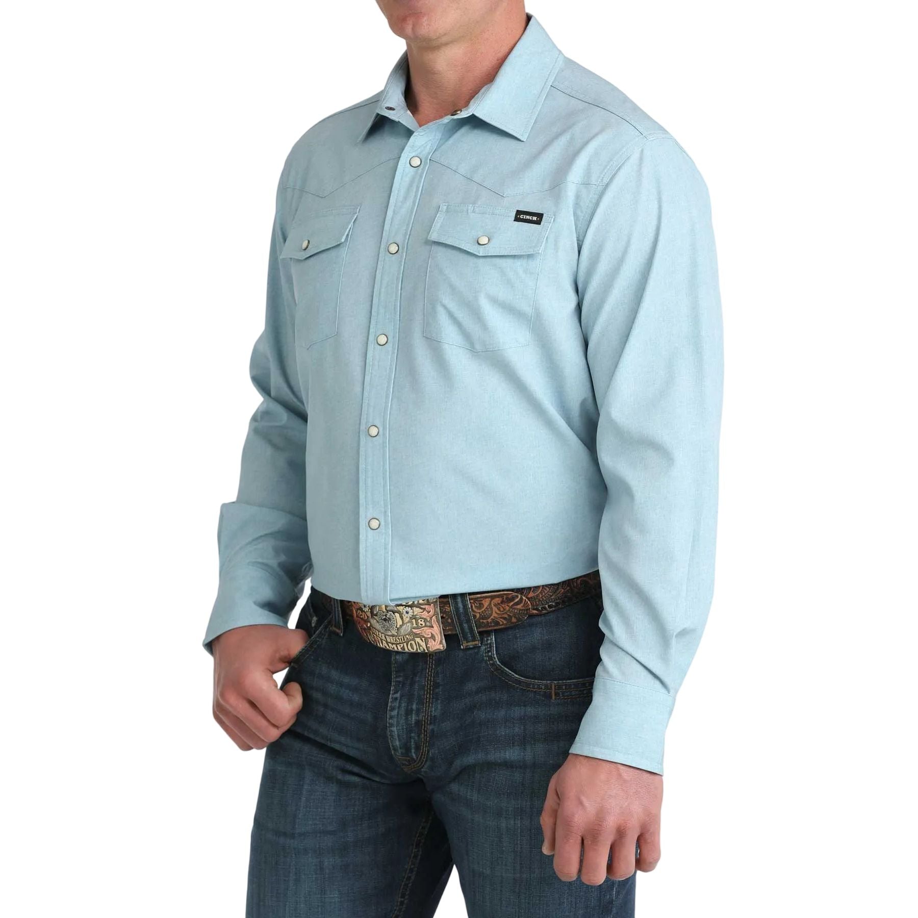 Men's Cinch Long Sleeve Blue Arenaflex Western Camp Shirt MTW1403006