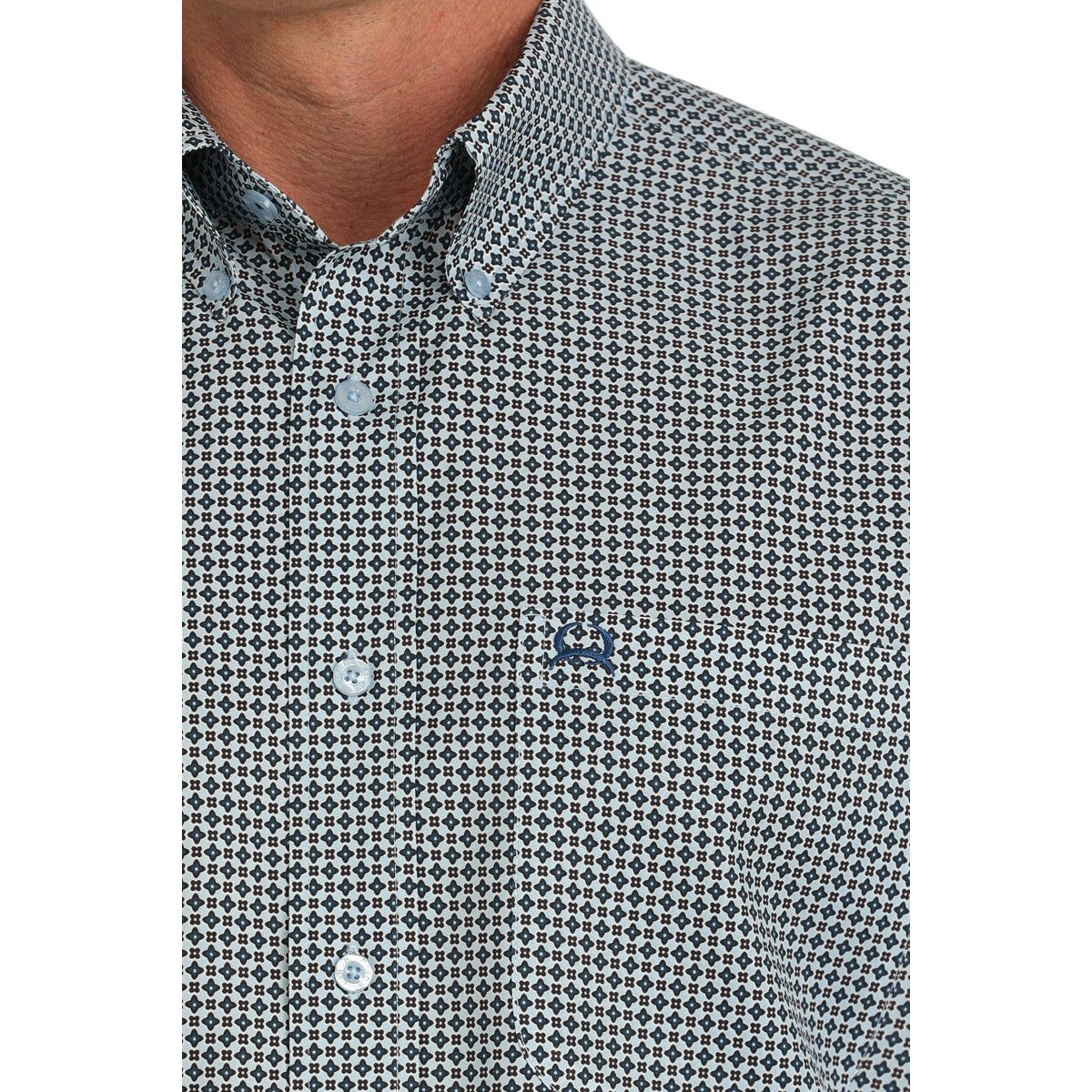 Men's Cinch Light Blue Print ArenaFlex Short Sleeve Shirt MTW1704149 - Crazy House Western Wear