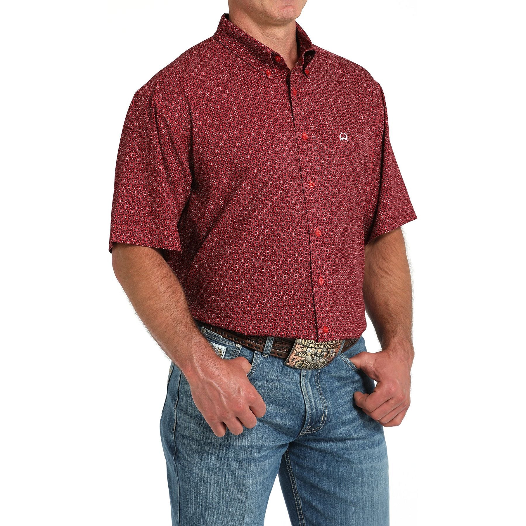 Men's Cinch Arenaflex Red and Black Geo Print Western Shirt MTW1704155 - Crazy House Western Wear